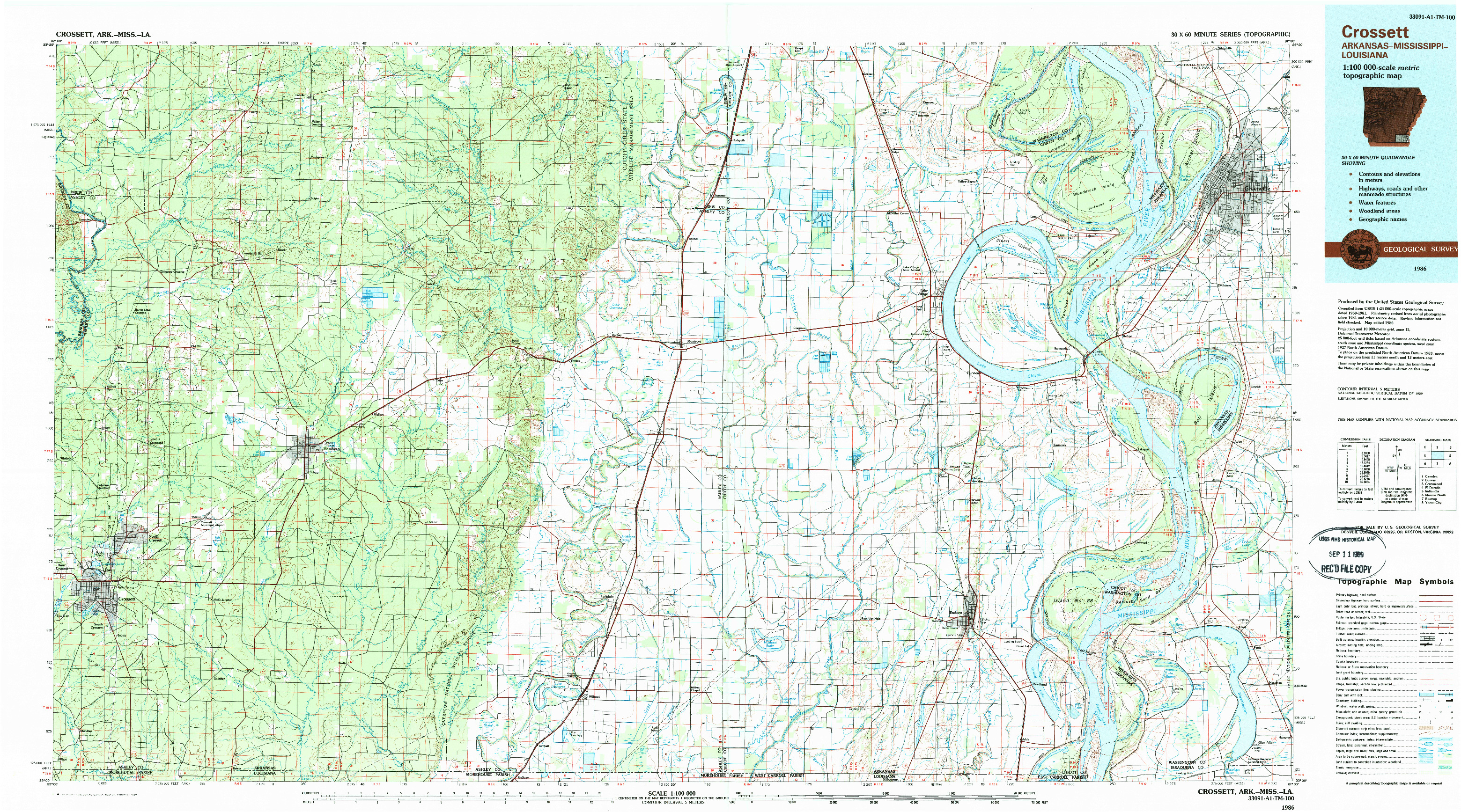 USGS 1:100000-SCALE QUADRANGLE FOR CROSSETT, AR 1986