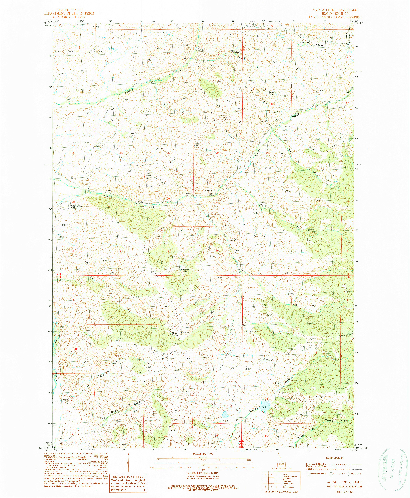 USGS 1:24000-SCALE QUADRANGLE FOR AGENCY CREEK, ID 1989