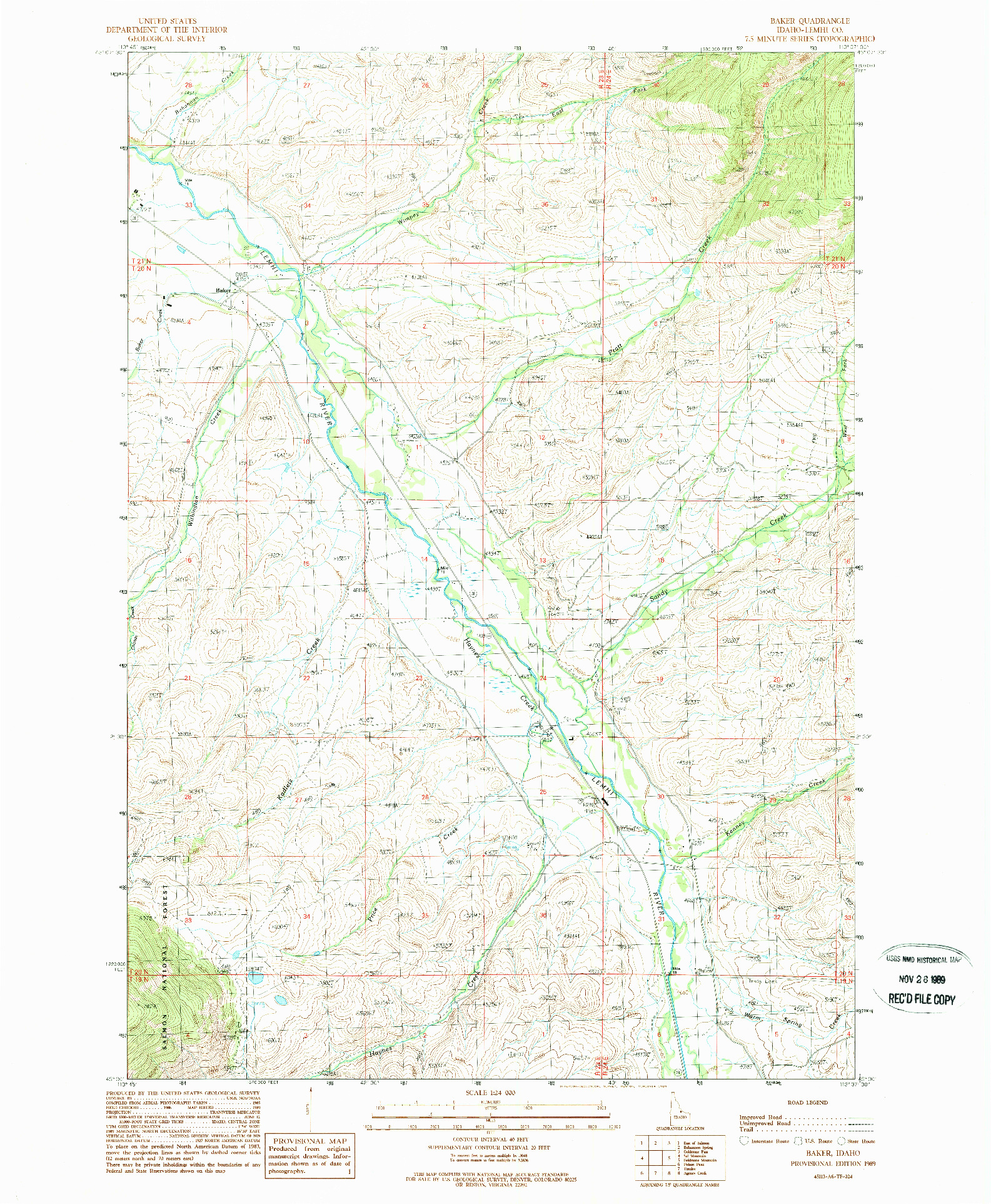 USGS 1:24000-SCALE QUADRANGLE FOR BAKER, ID 1989