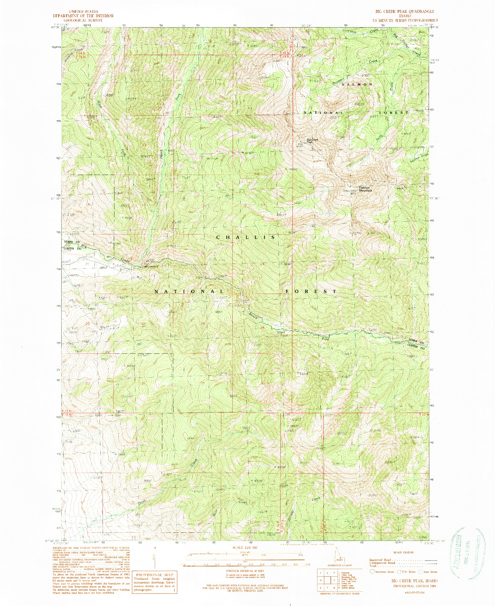 USGS 1:24000-SCALE QUADRANGLE FOR BIG CREEK PEAK, ID 1989