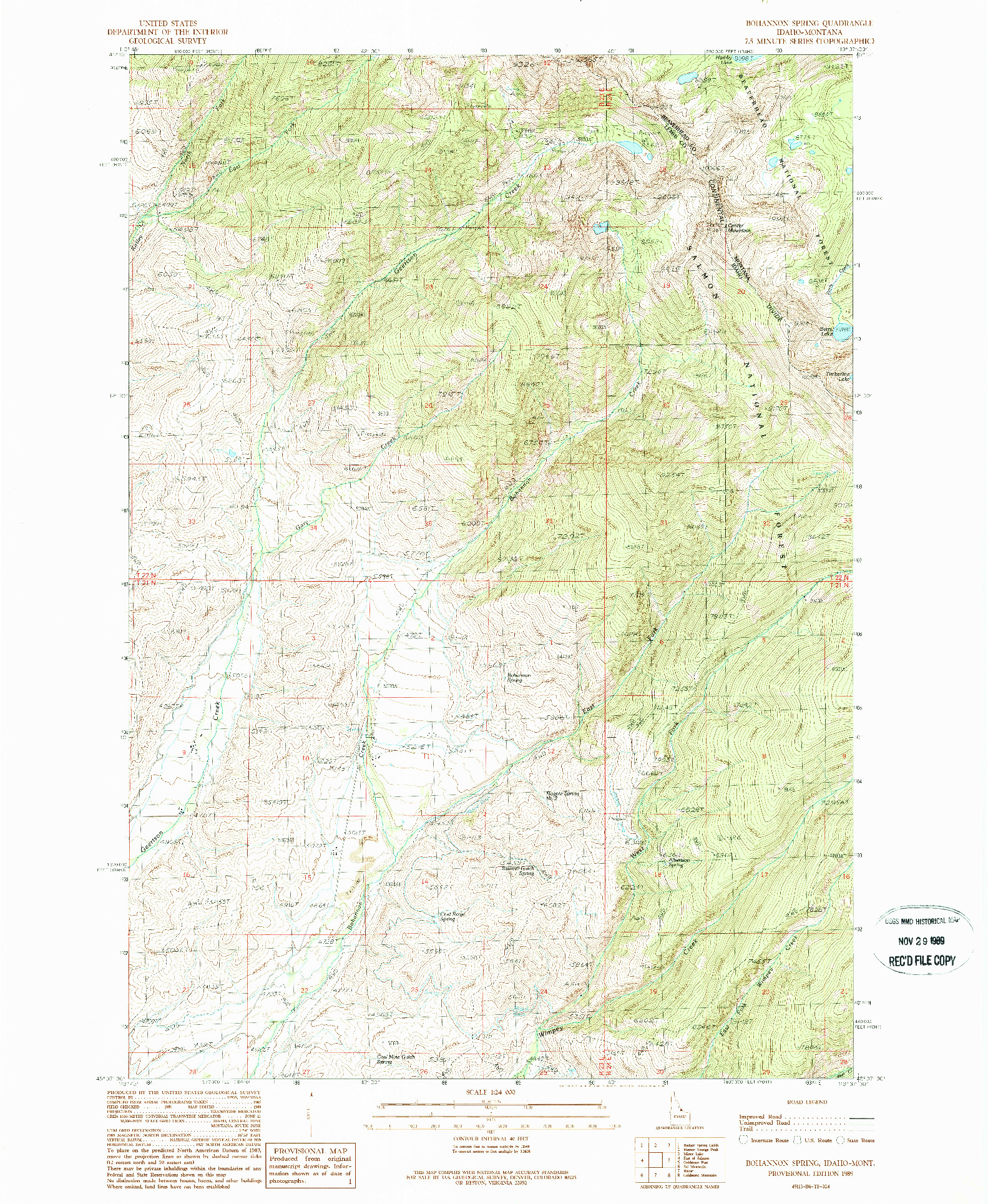 USGS 1:24000-SCALE QUADRANGLE FOR BOHANNON SPRING, ID 1989