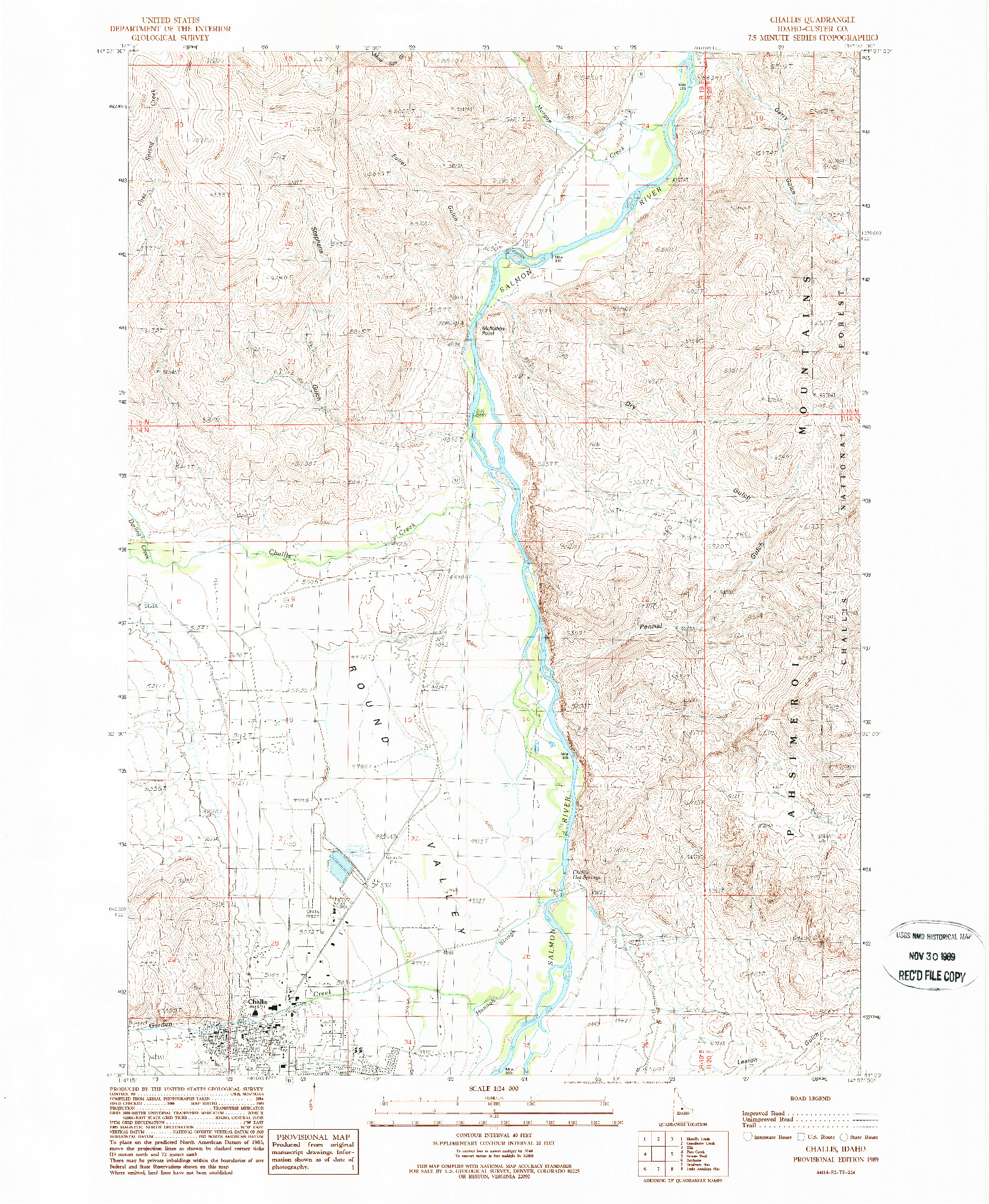 USGS 1:24000-SCALE QUADRANGLE FOR CHALLIS, ID 1989