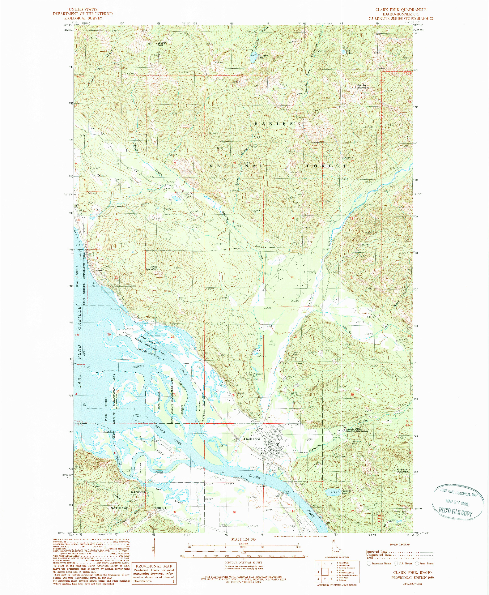 USGS 1:24000-SCALE QUADRANGLE FOR CLARK FORK, ID 1989