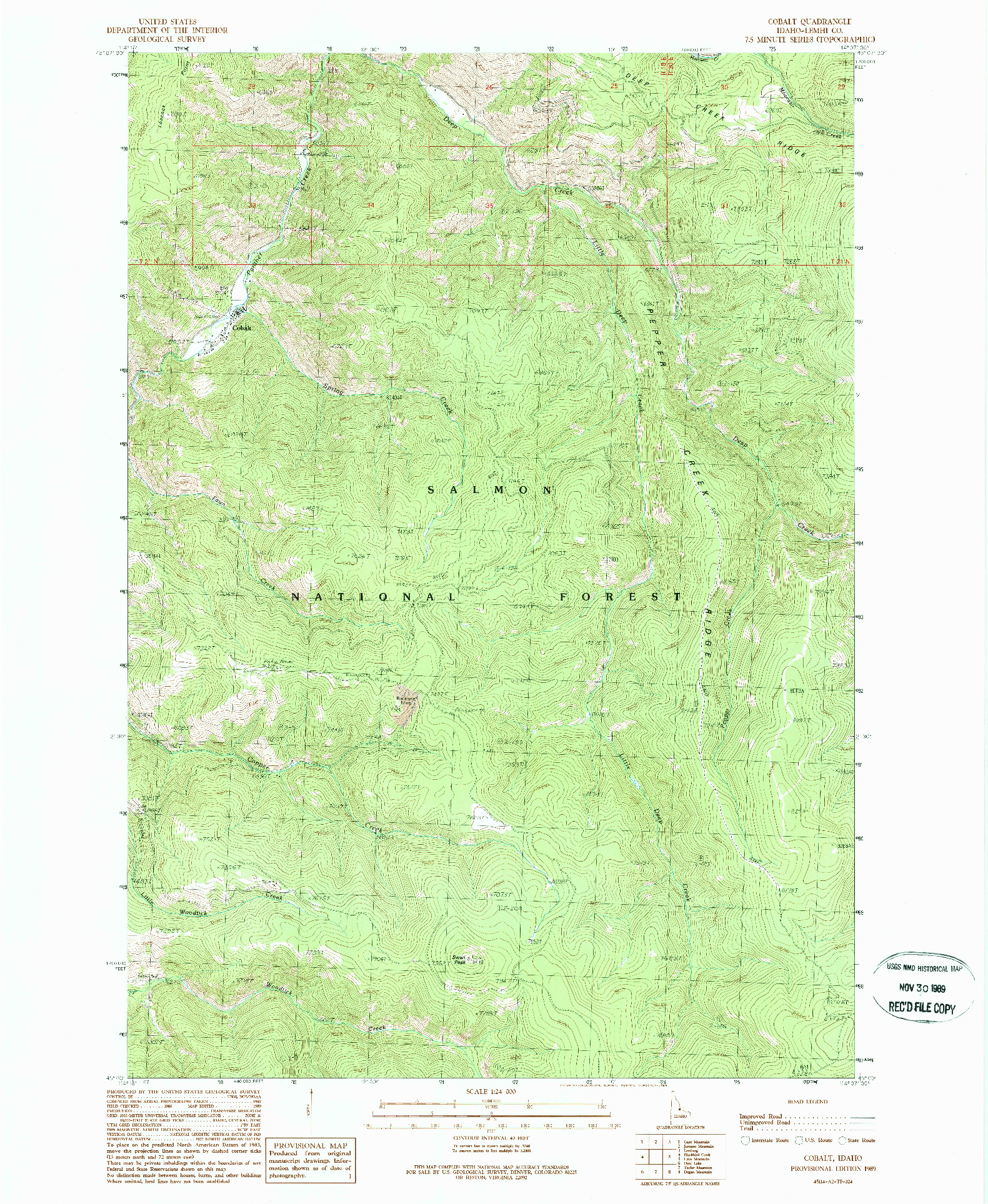 USGS 1:24000-SCALE QUADRANGLE FOR COBALT, ID 1989