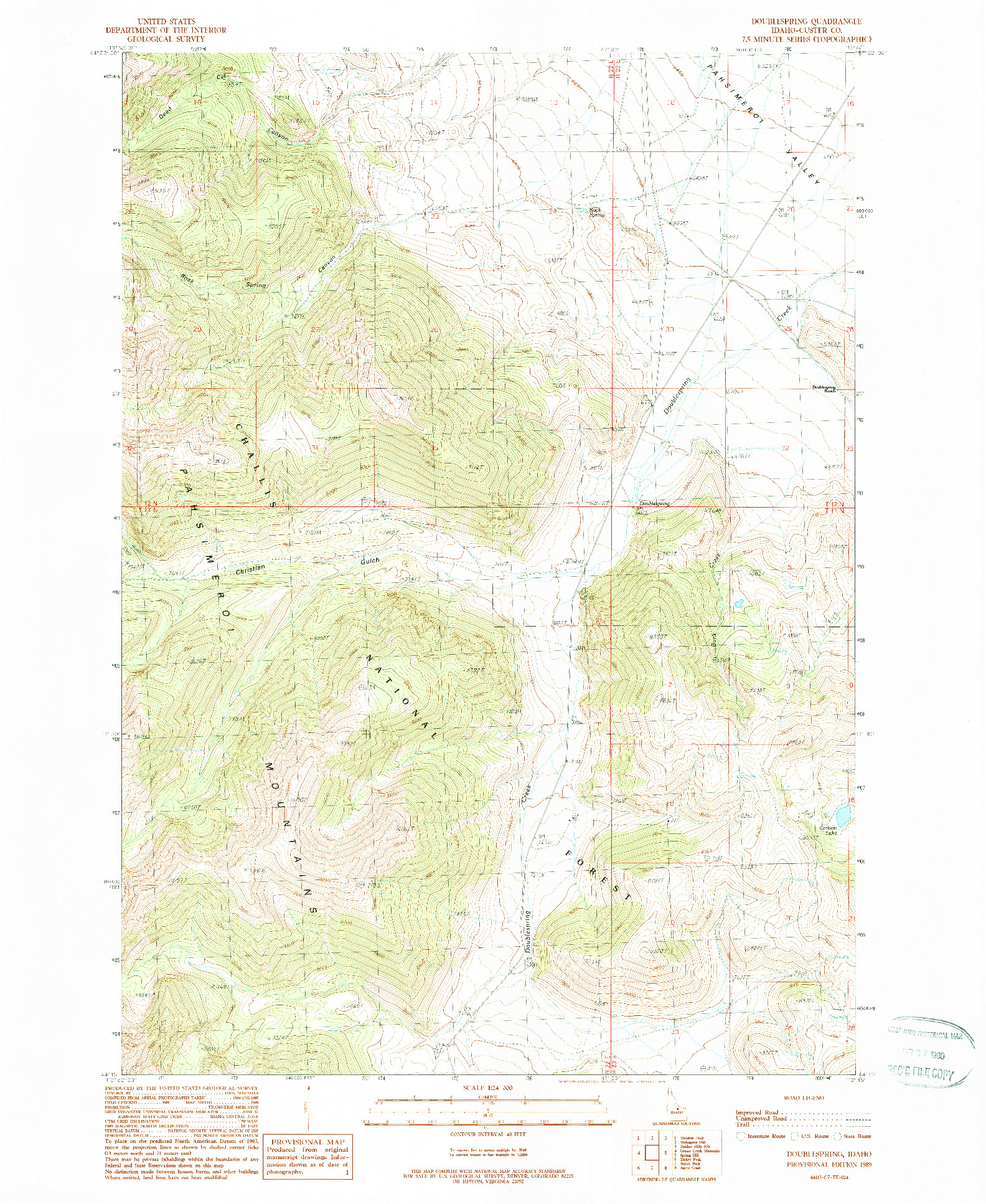 USGS 1:24000-SCALE QUADRANGLE FOR DOUBLESPRING, ID 1989