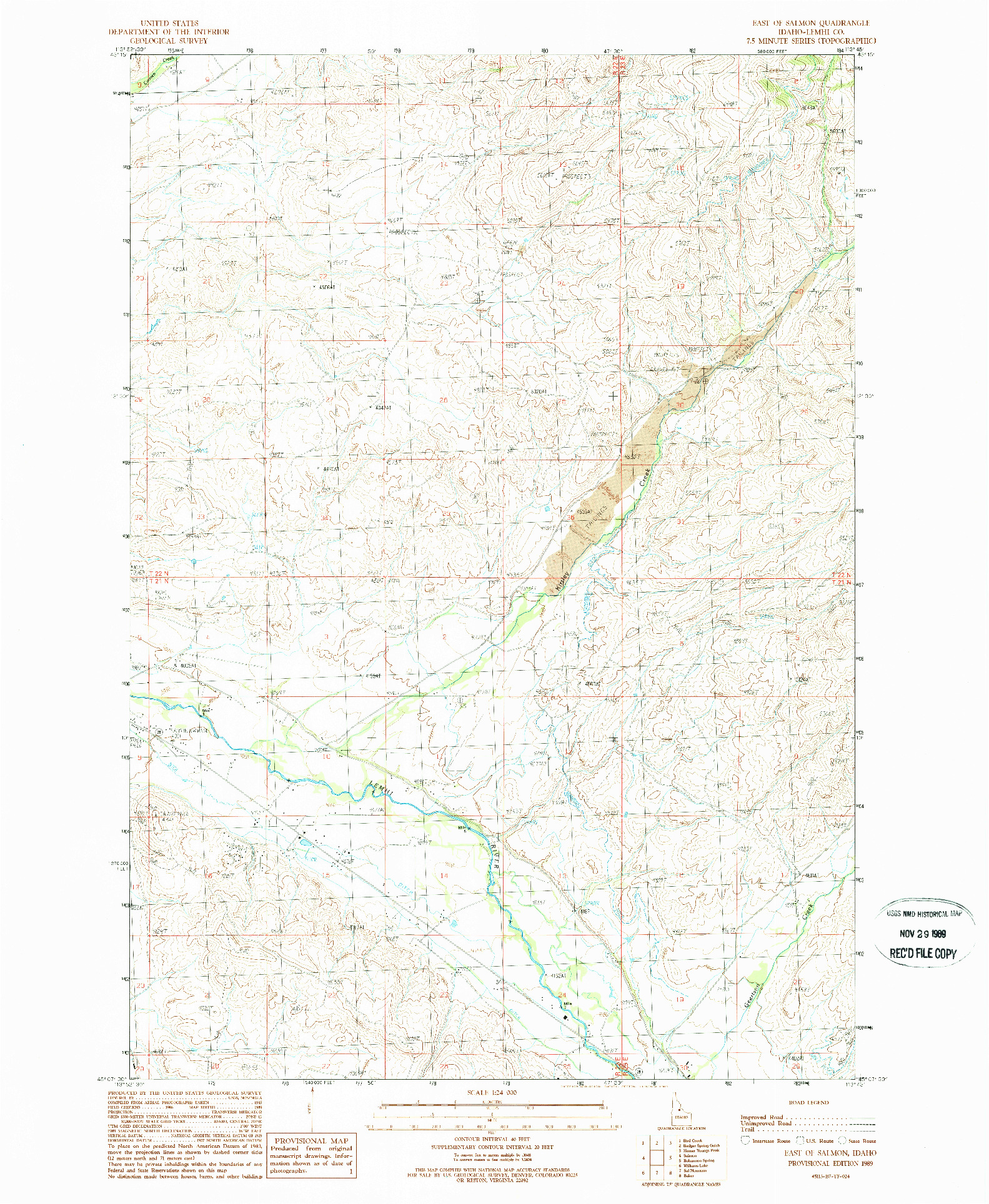 USGS 1:24000-SCALE QUADRANGLE FOR EAST OF SALMON, ID 1989