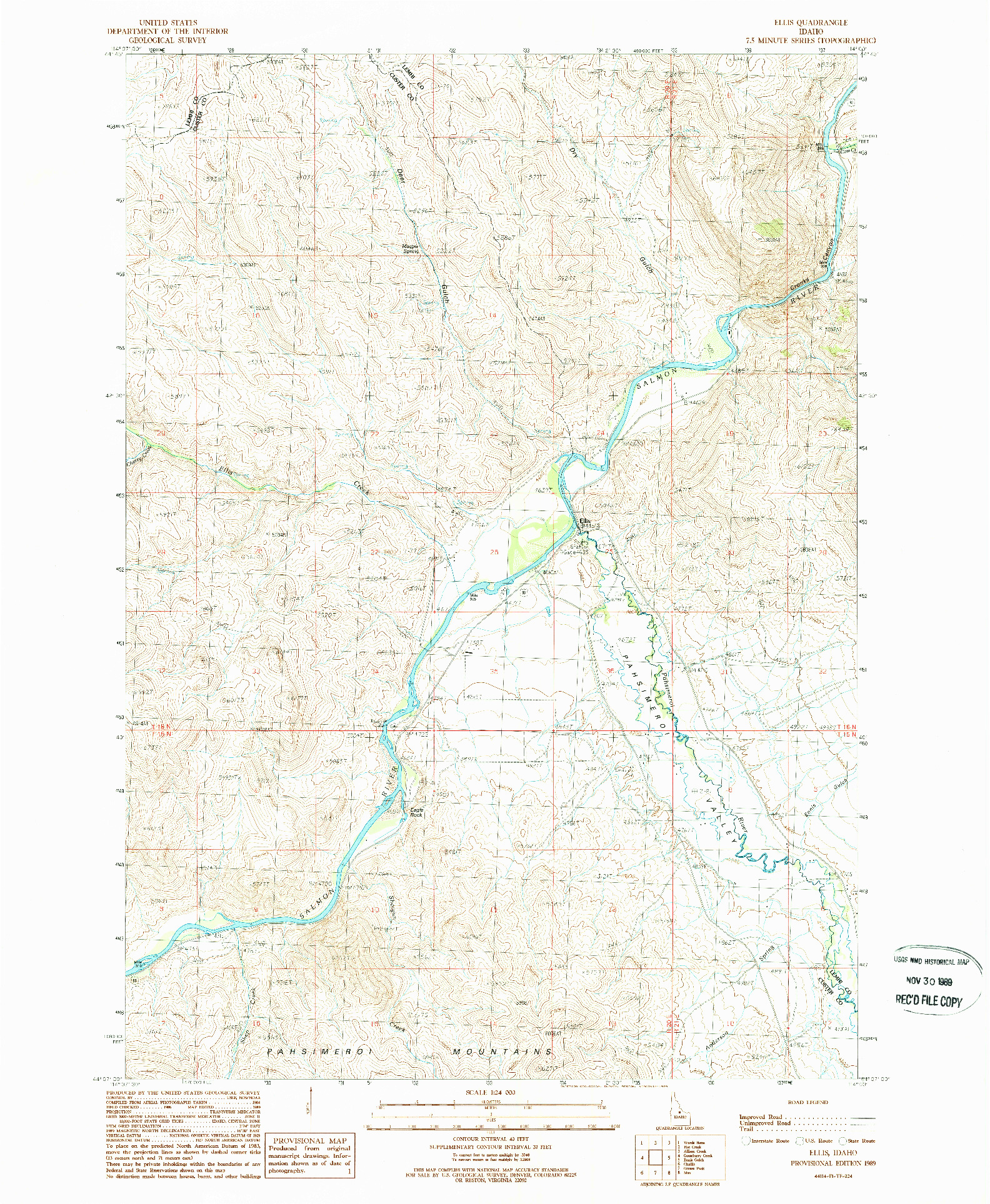 USGS 1:24000-SCALE QUADRANGLE FOR ELLIS, ID 1989