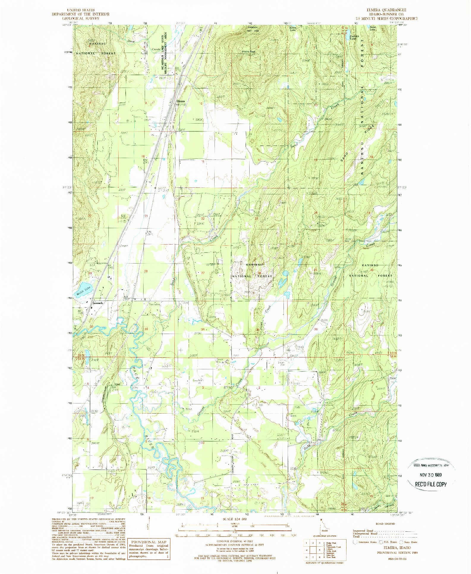 USGS 1:24000-SCALE QUADRANGLE FOR ELMIRA, ID 1989