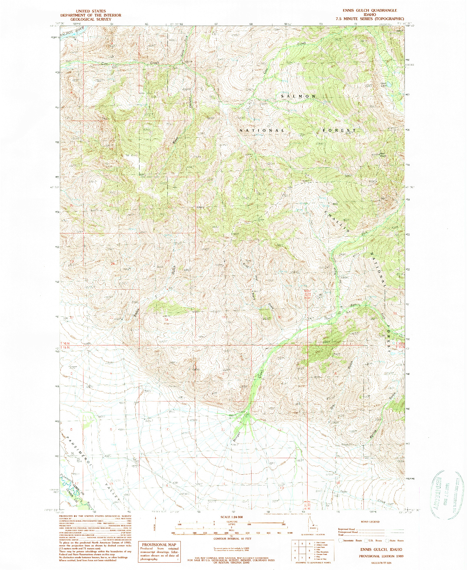 USGS 1:24000-SCALE QUADRANGLE FOR ENNIS GULCH, ID 1989