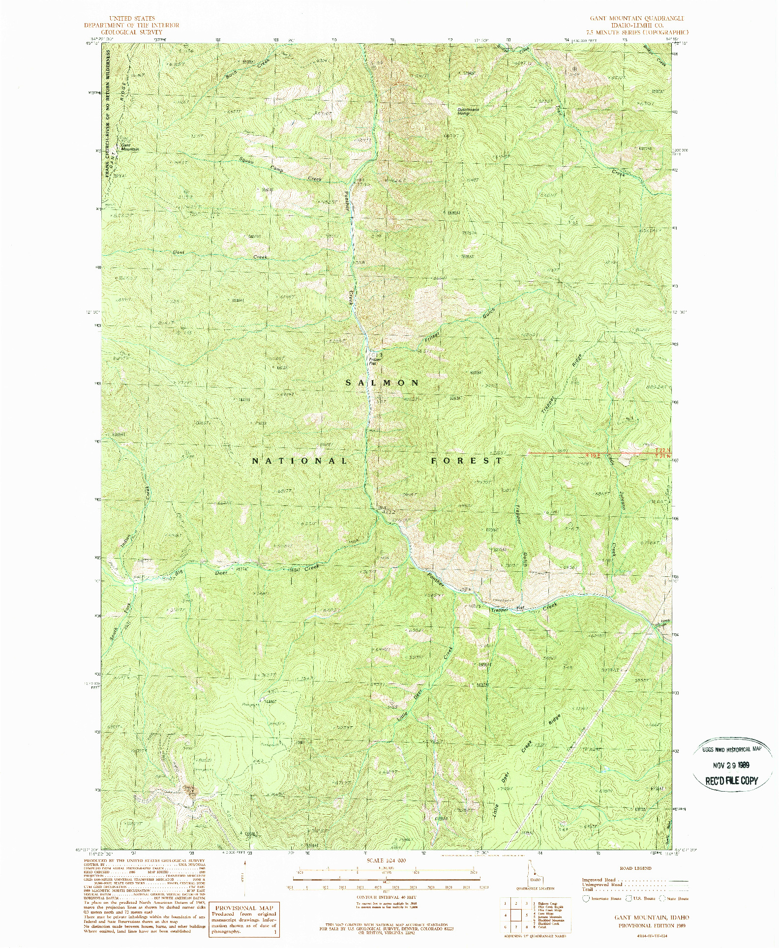 USGS 1:24000-SCALE QUADRANGLE FOR GANT MOUNTAIN, ID 1989