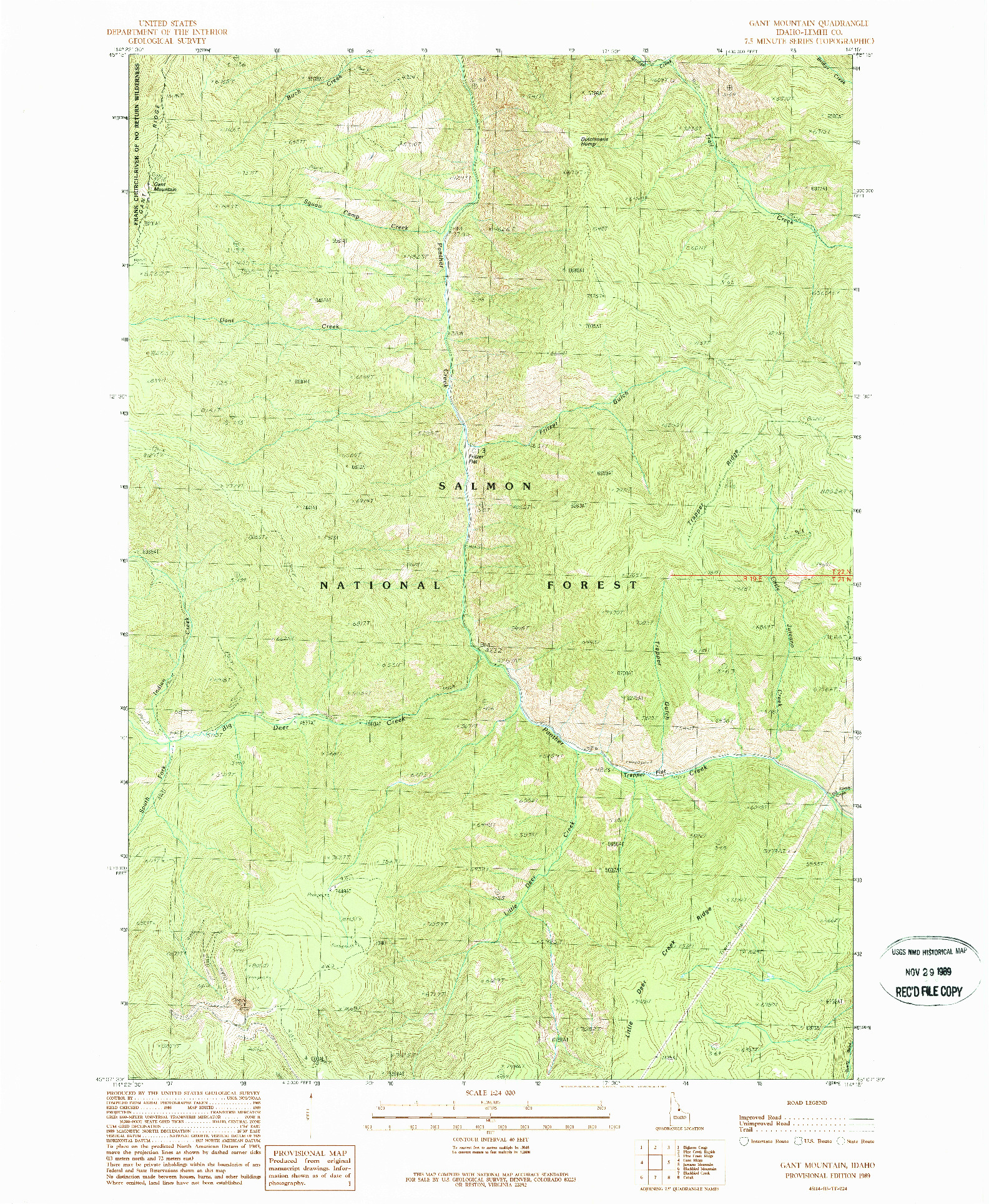 USGS 1:24000-SCALE QUADRANGLE FOR GANT MOUNTAIN, ID 1989