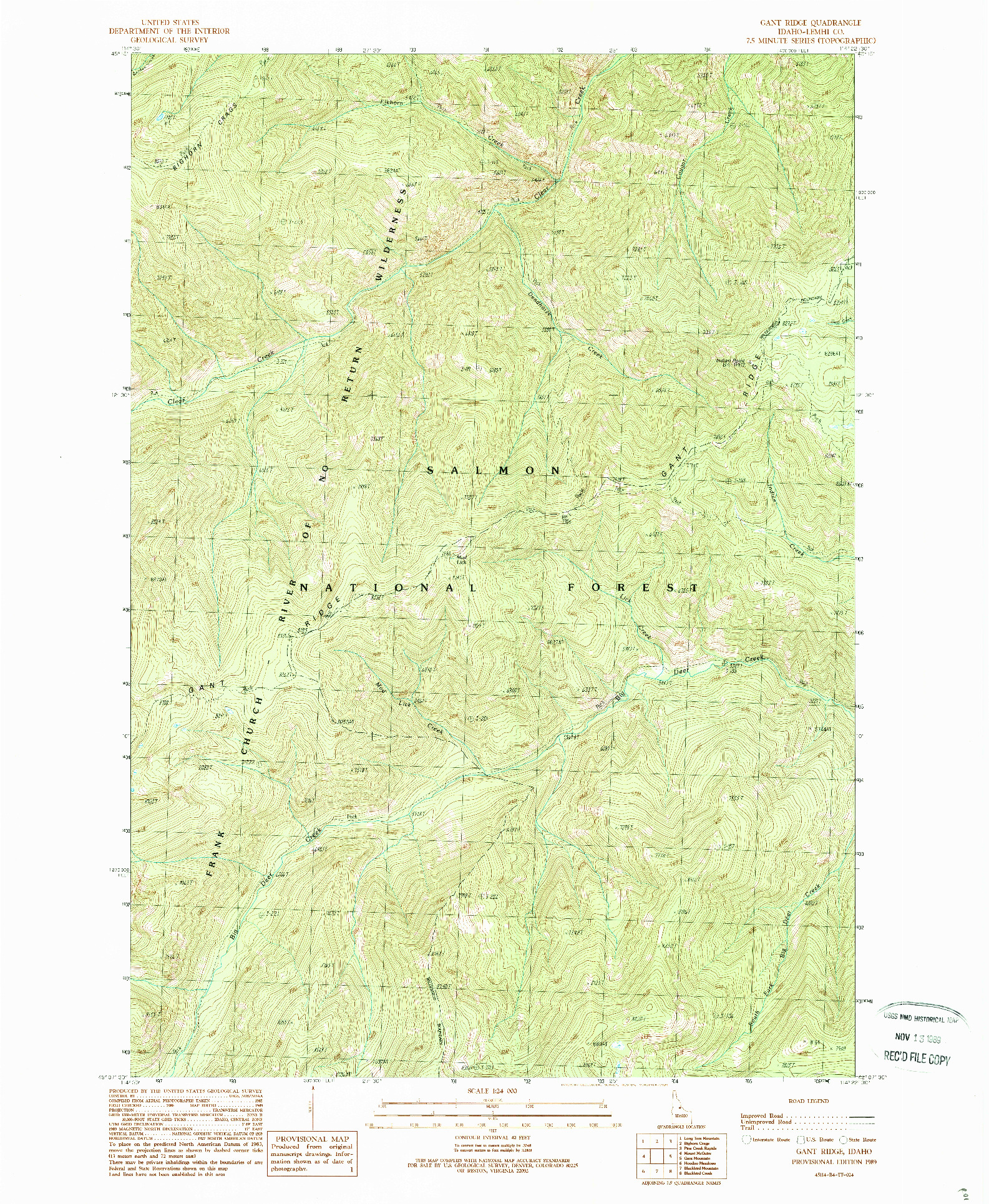 USGS 1:24000-SCALE QUADRANGLE FOR GANT RIDGE, ID 1989