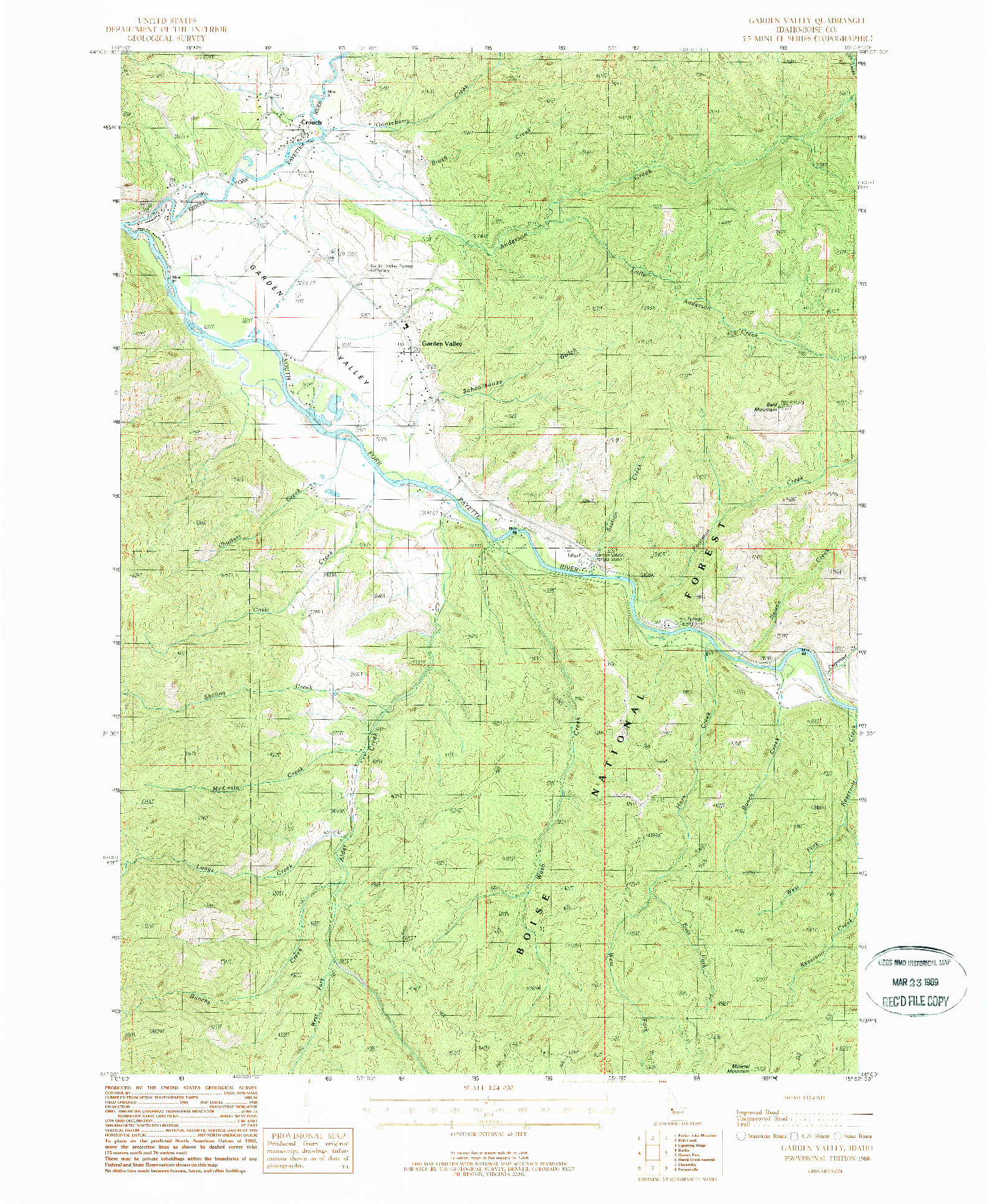 USGS 1:24000-SCALE QUADRANGLE FOR GARDEN VALLEY, ID 1988