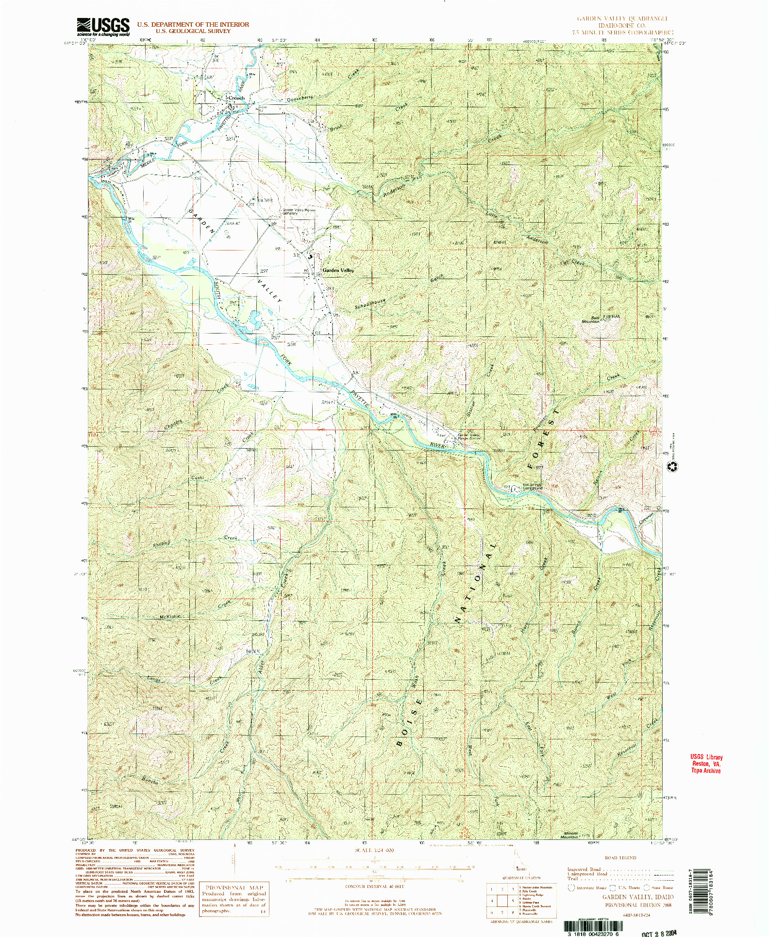 USGS 1:24000-SCALE QUADRANGLE FOR GARDEN VALLEY, ID 1988
