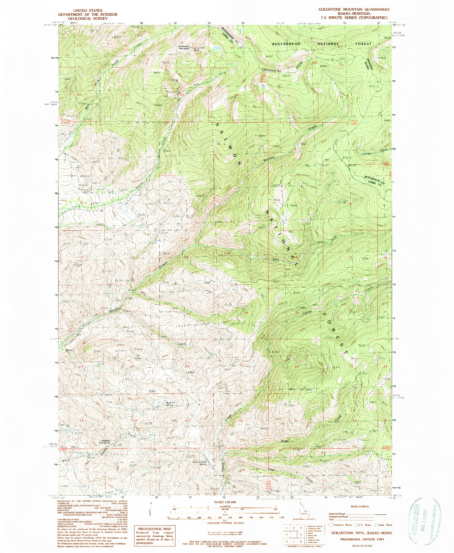 USGS 1:24000-SCALE QUADRANGLE FOR GOLDSTONE MTN, ID 1989