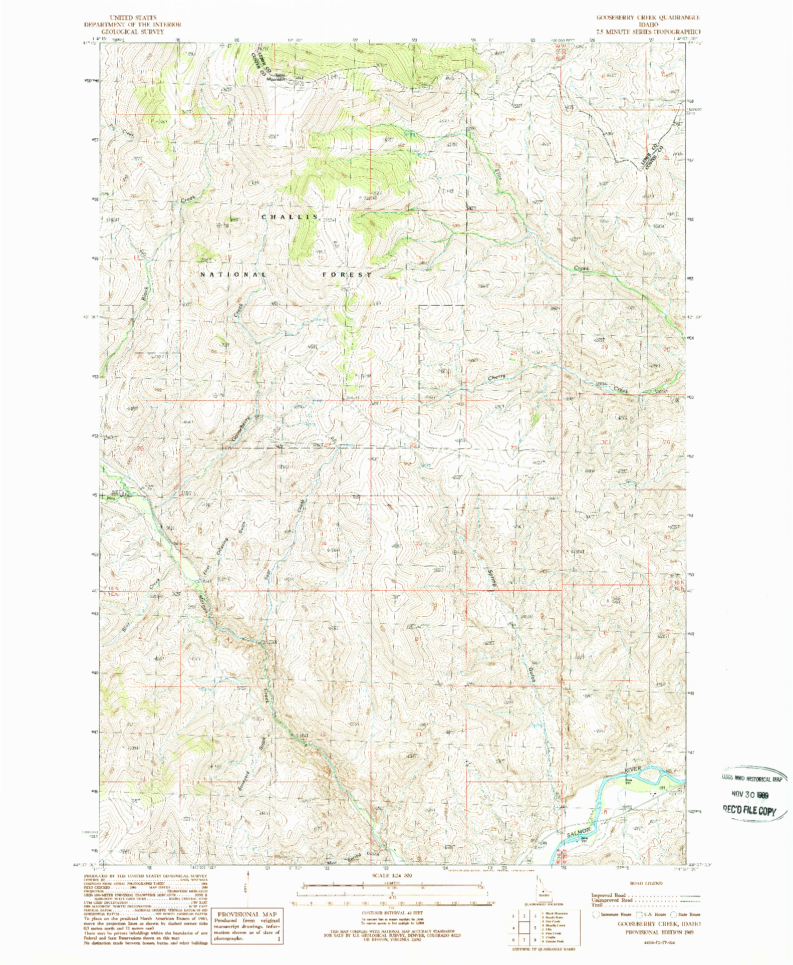 USGS 1:24000-SCALE QUADRANGLE FOR GOOSEBERRY CREEK, ID 1989