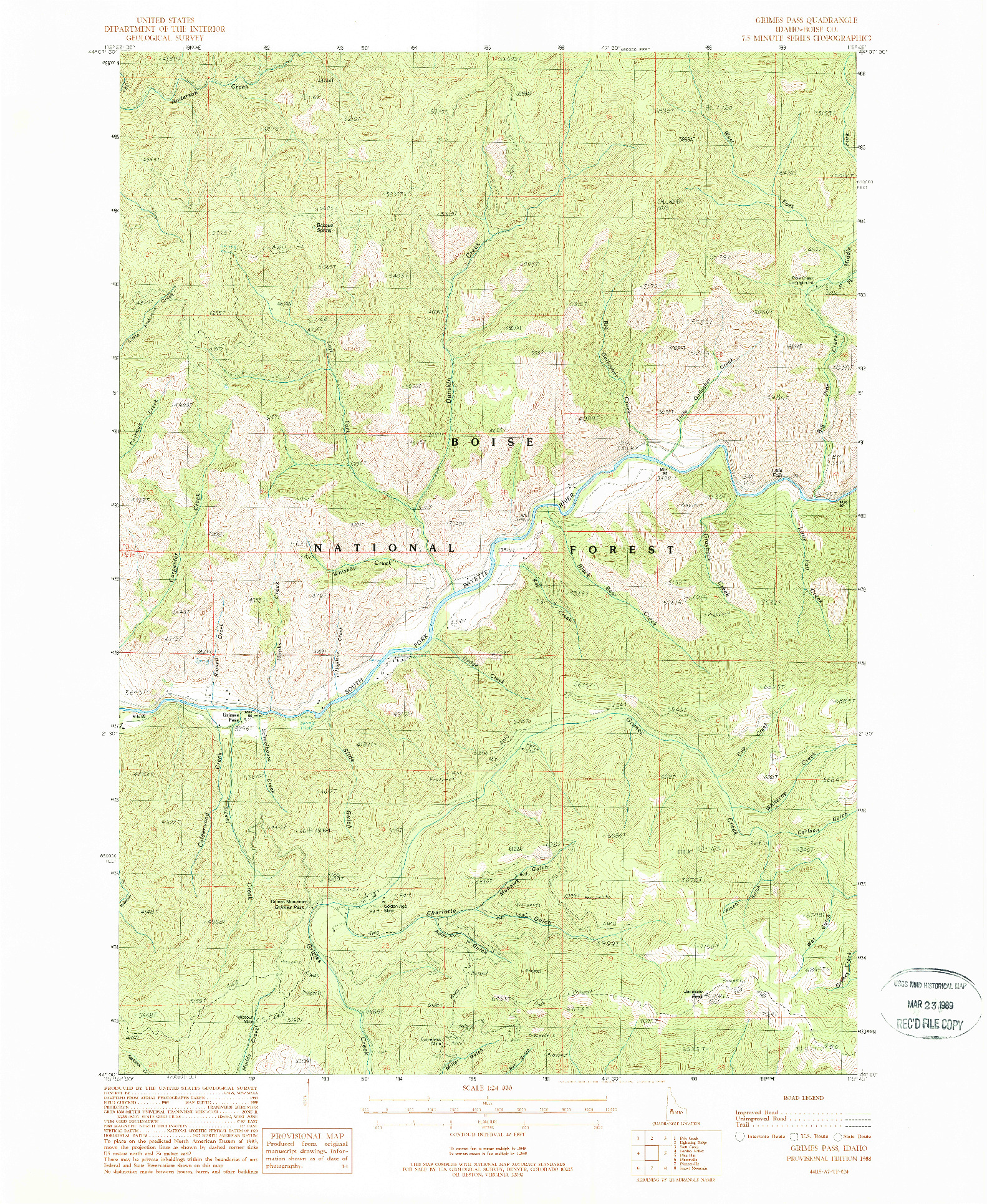 USGS 1:24000-SCALE QUADRANGLE FOR GRIMES PASS, ID 1988