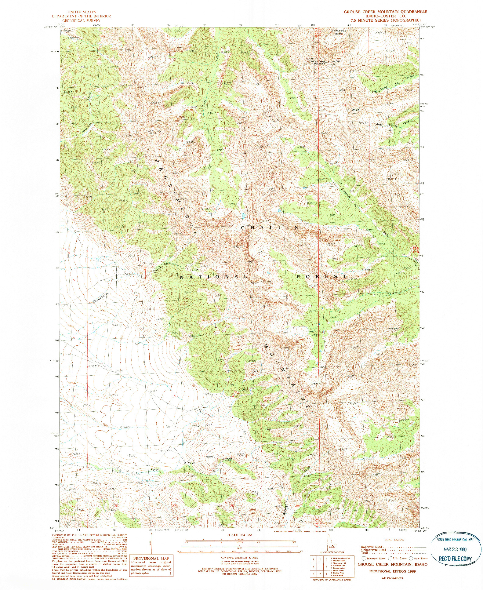 USGS 1:24000-SCALE QUADRANGLE FOR GROUSE CREEK MOUNTAIN, ID 1989