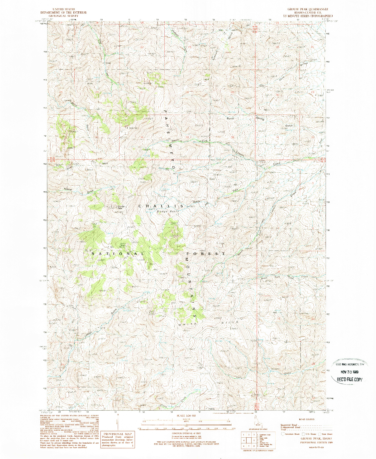 USGS 1:24000-SCALE QUADRANGLE FOR GROUSE PEAK, ID 1989