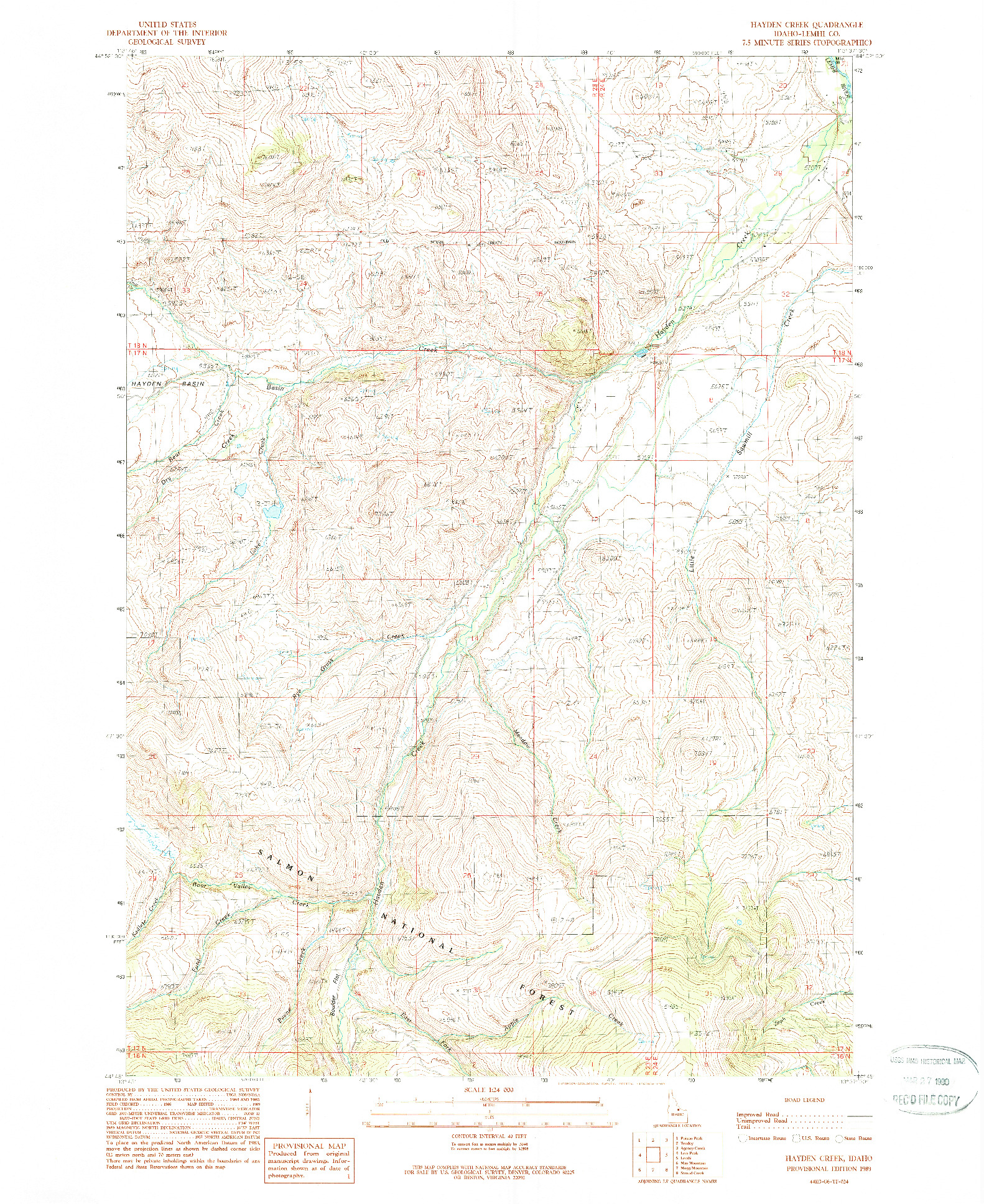 USGS 1:24000-SCALE QUADRANGLE FOR HAYDEN CREEK, ID 1989