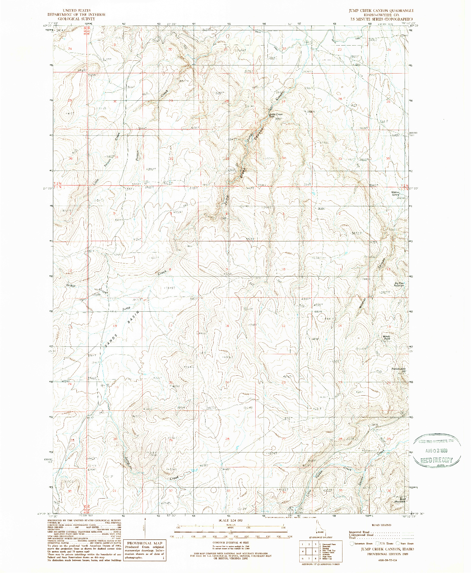 USGS 1:24000-SCALE QUADRANGLE FOR JUMP CREEK CANYON, ID 1989