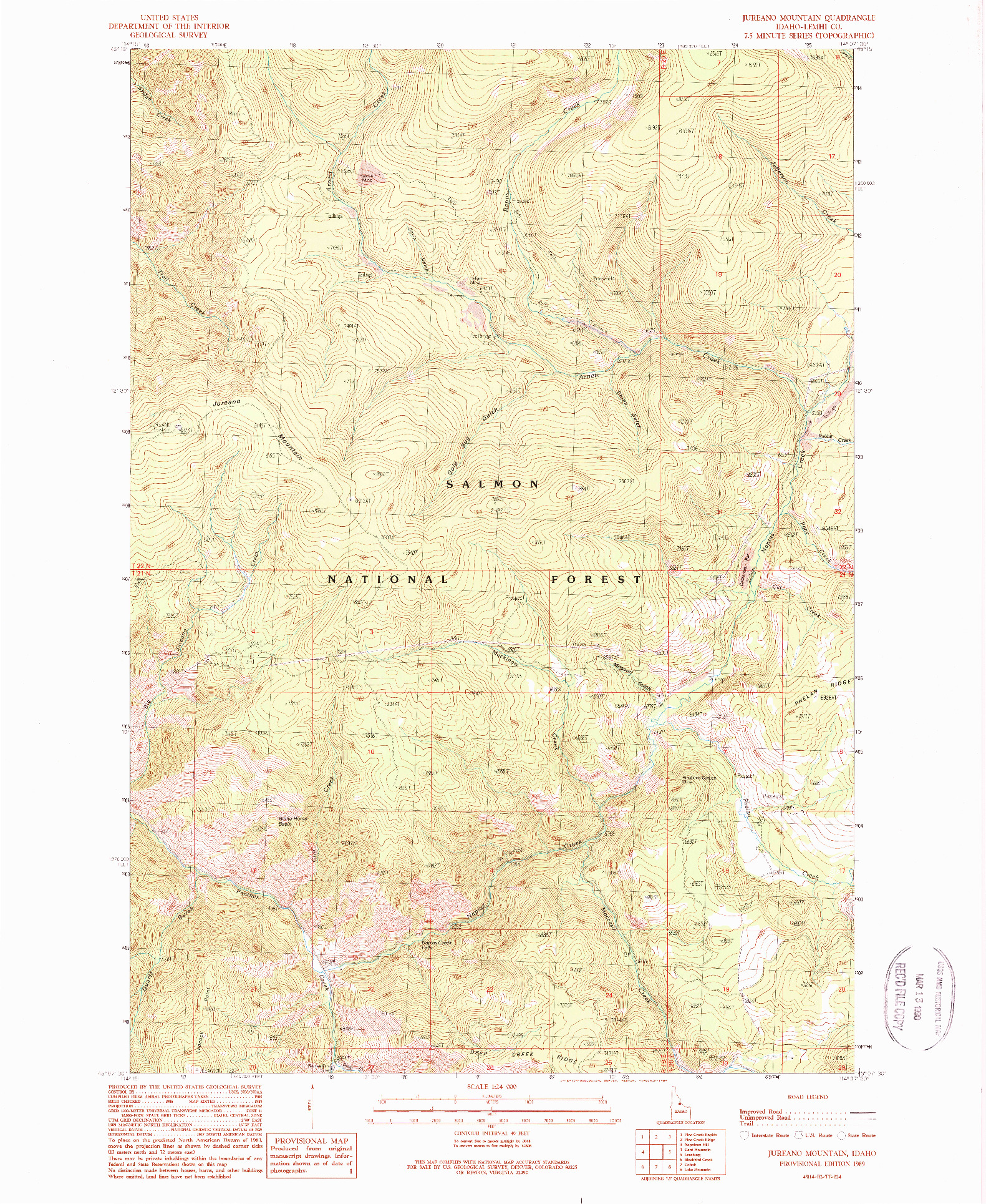 USGS 1:24000-SCALE QUADRANGLE FOR JUREANO MOUNTAIN, ID 1989