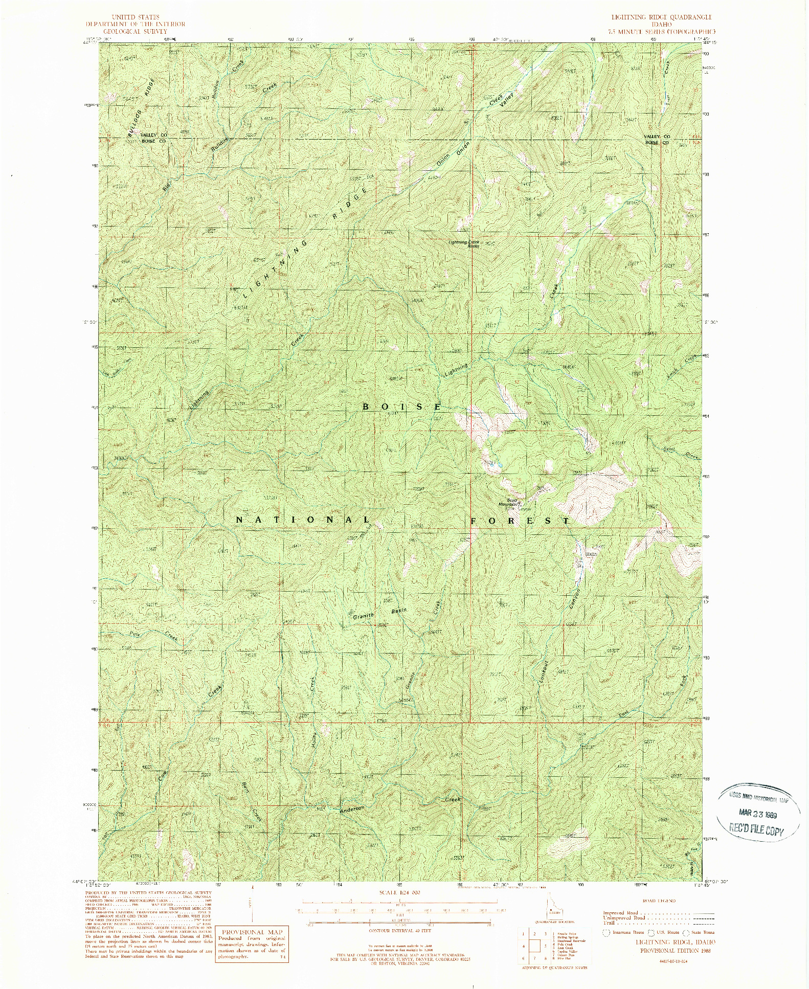 USGS 1:24000-SCALE QUADRANGLE FOR LIGHTNING RIDGE, ID 1988