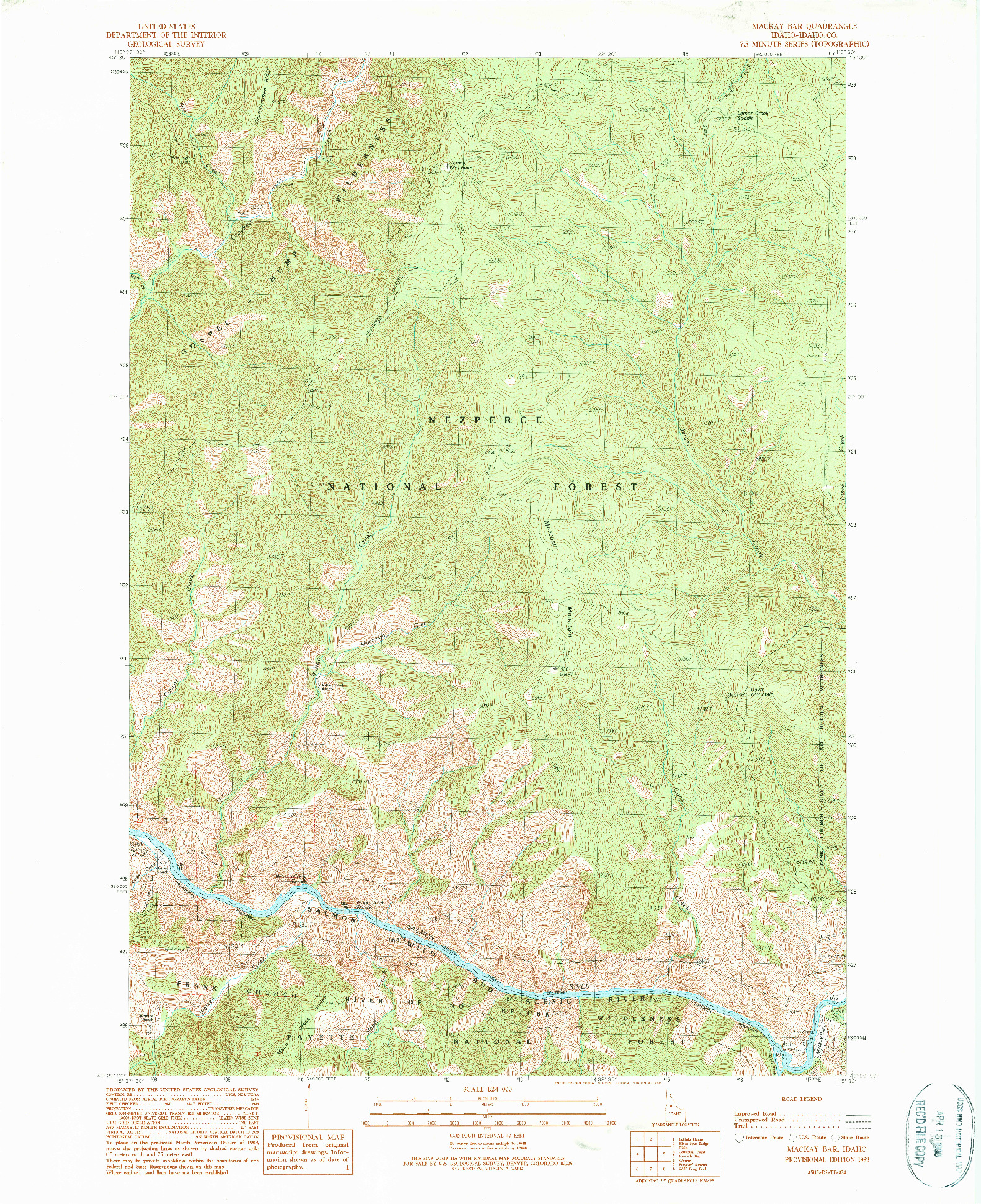 USGS 1:24000-SCALE QUADRANGLE FOR MACKAY BAR, ID 1989