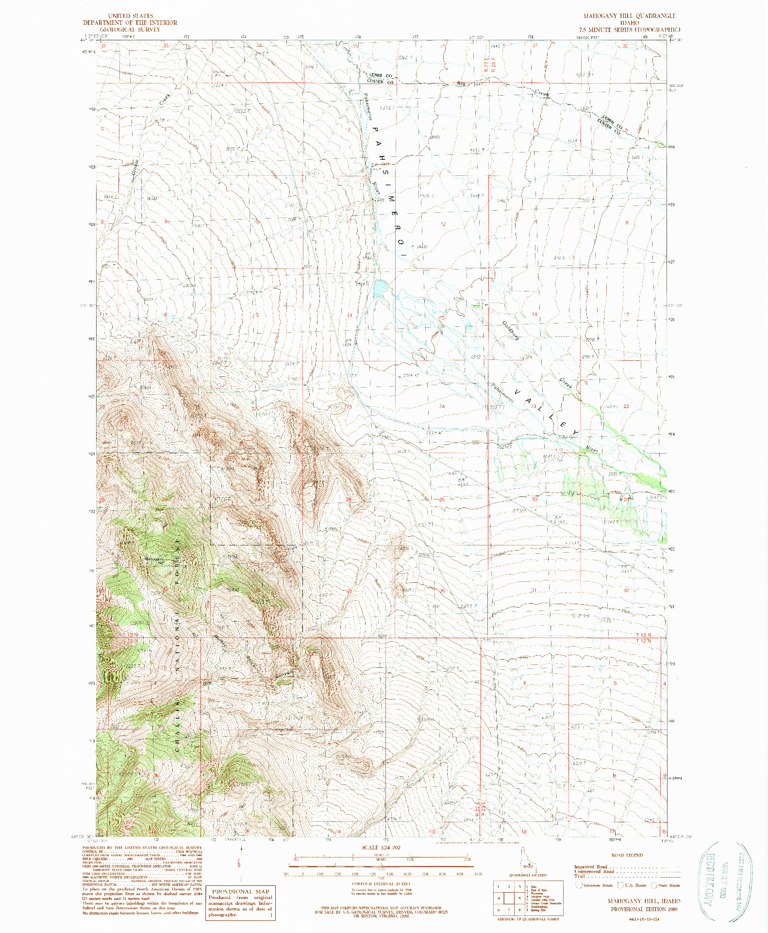 USGS 1:24000-SCALE QUADRANGLE FOR MAHOGANY HILL, ID 1989