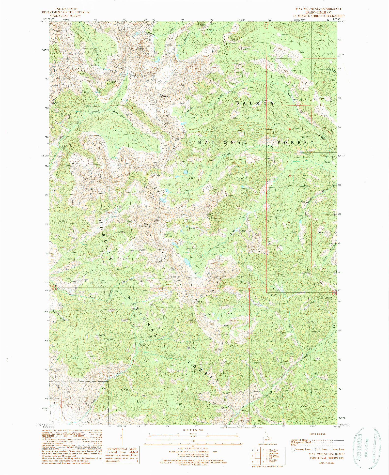 USGS 1:24000-SCALE QUADRANGLE FOR MAY MOUNTAIN, ID 1989