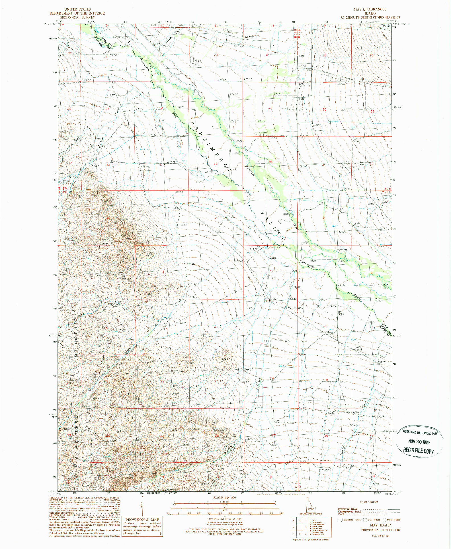 USGS 1:24000-SCALE QUADRANGLE FOR MAY, ID 1989