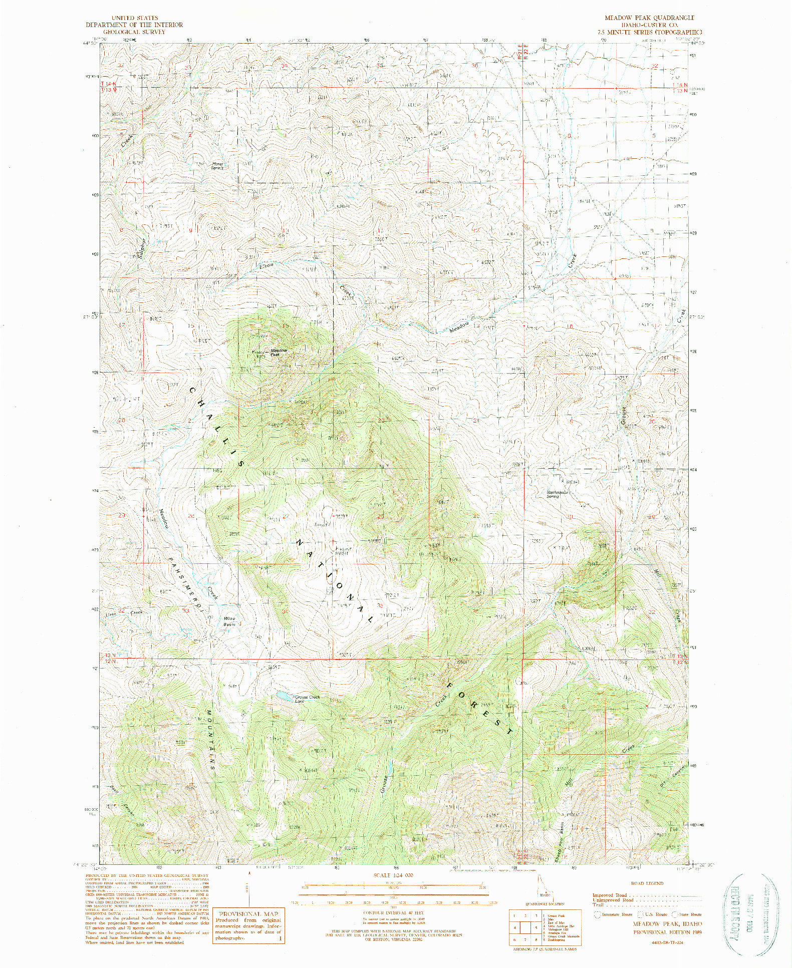 USGS 1:24000-SCALE QUADRANGLE FOR MEADOW PEAK, ID 1989