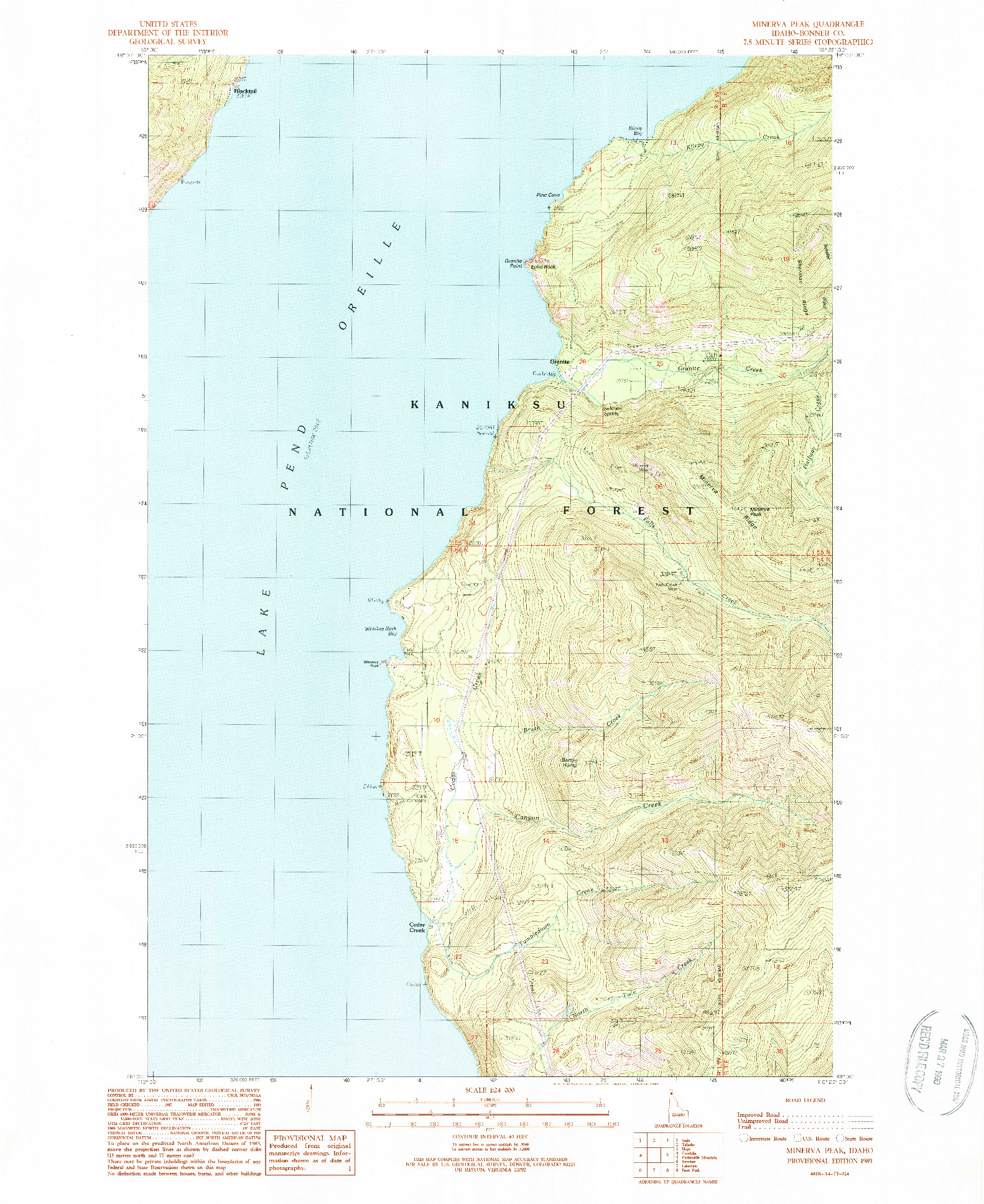 USGS 1:24000-SCALE QUADRANGLE FOR MINERVA PEAK, ID 1989