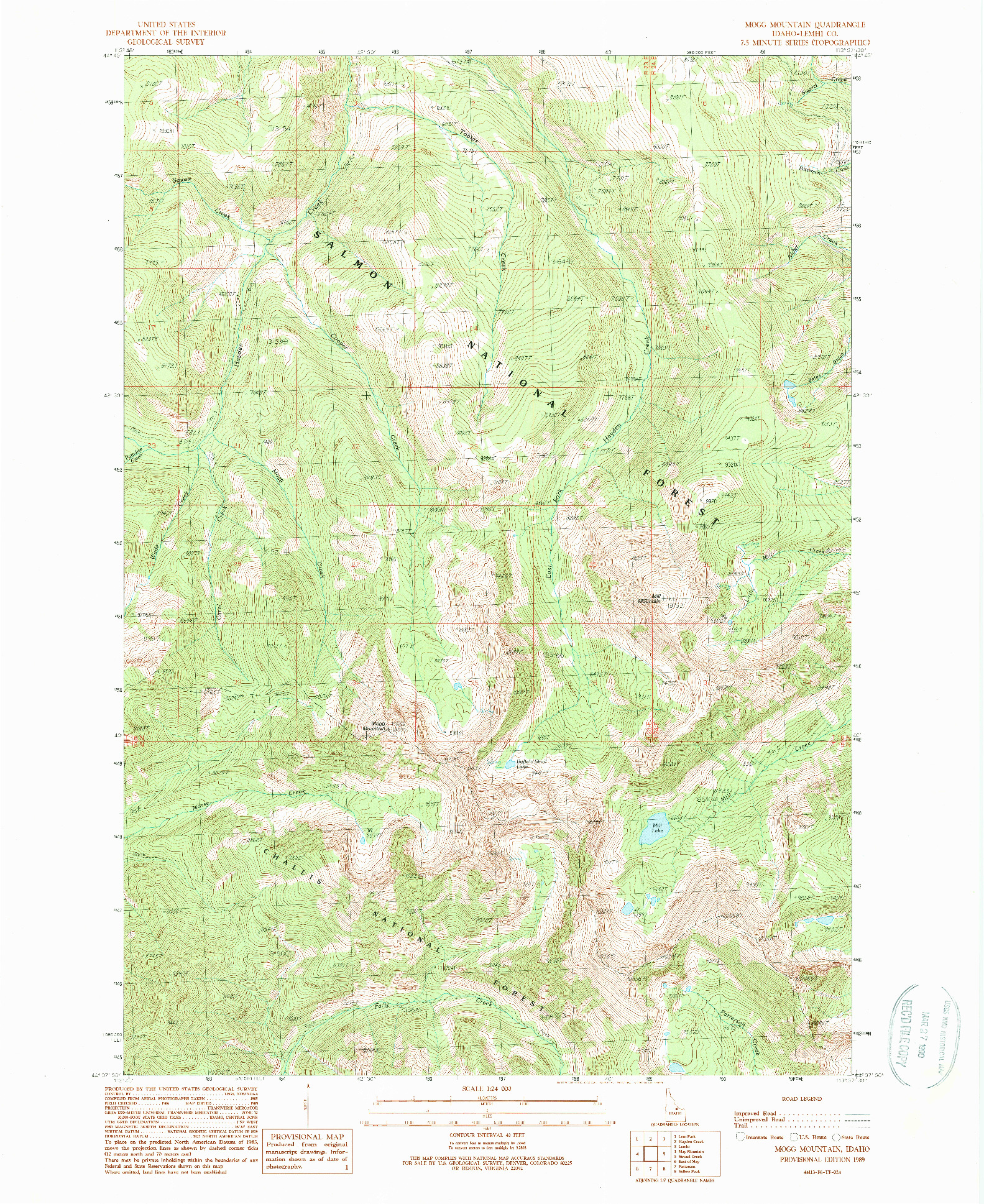 USGS 1:24000-SCALE QUADRANGLE FOR MOGG MOUNTAIN, ID 1989