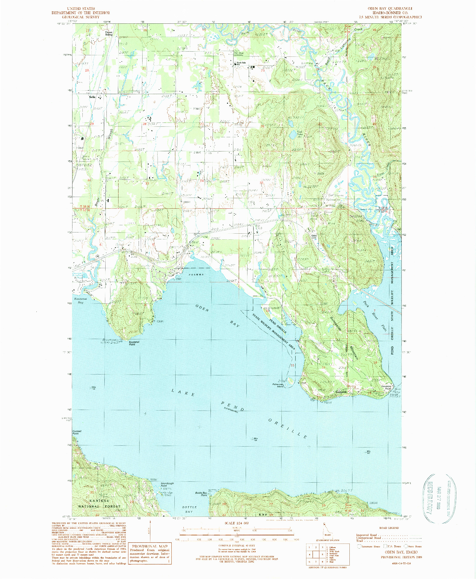 USGS 1:24000-SCALE QUADRANGLE FOR ODEN BAY, ID 1989