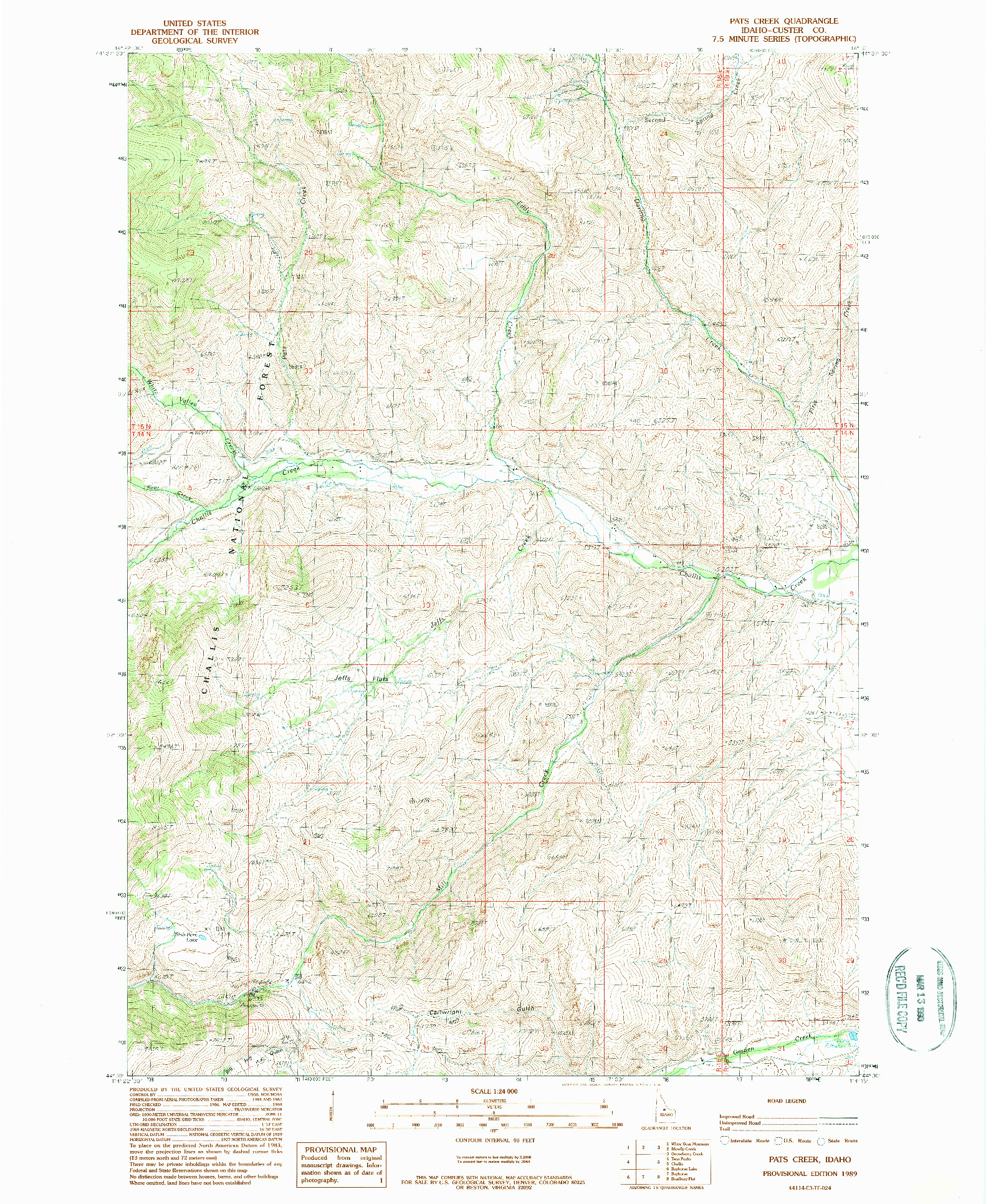 USGS 1:24000-SCALE QUADRANGLE FOR PATS CREEK, ID 1989