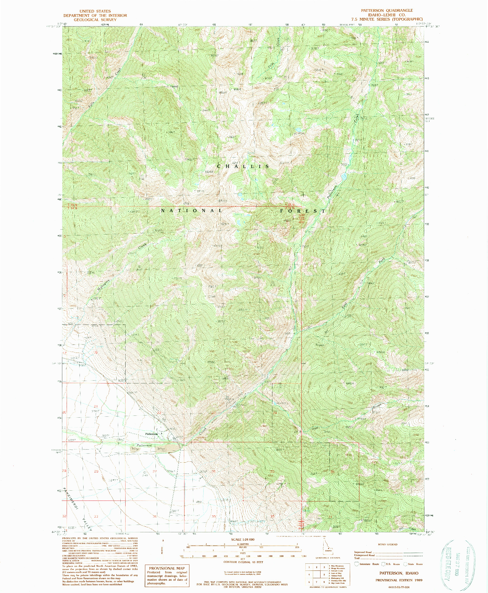 USGS 1:24000-SCALE QUADRANGLE FOR PATTERSON, ID 1989