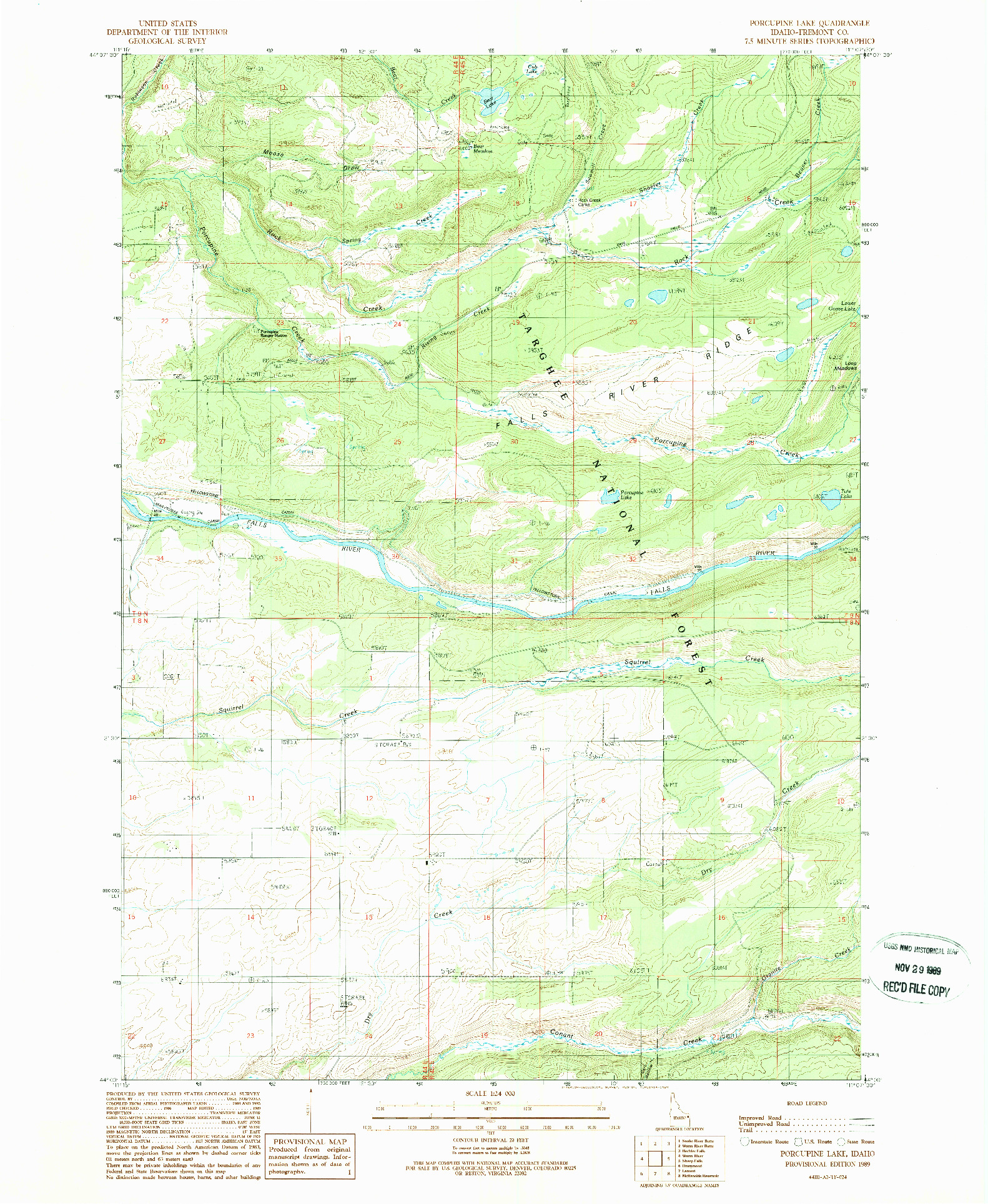 USGS 1:24000-SCALE QUADRANGLE FOR PORCUPINE LAKE, ID 1989