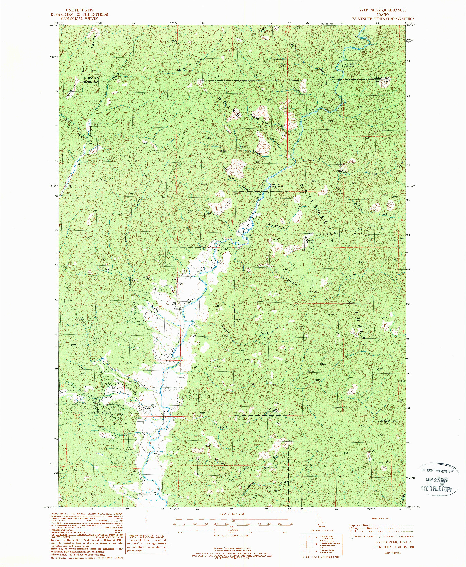 USGS 1:24000-SCALE QUADRANGLE FOR PYLE CREEK, ID 1988