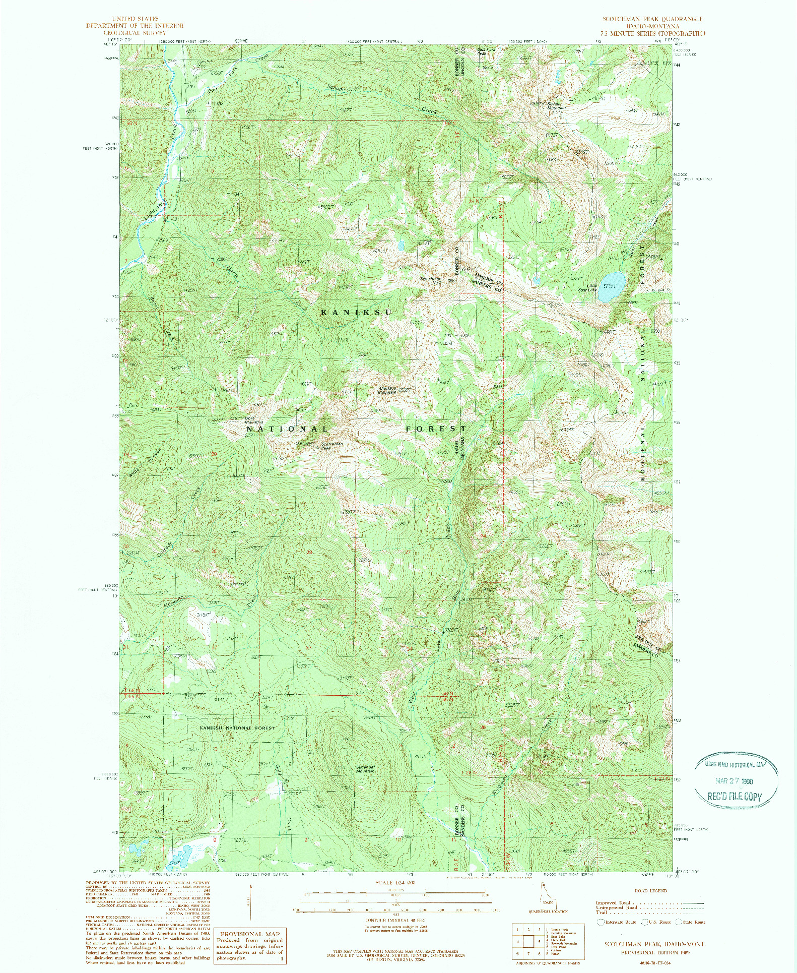 USGS 1:24000-SCALE QUADRANGLE FOR SCOTCHMAN PEAK, ID 1989