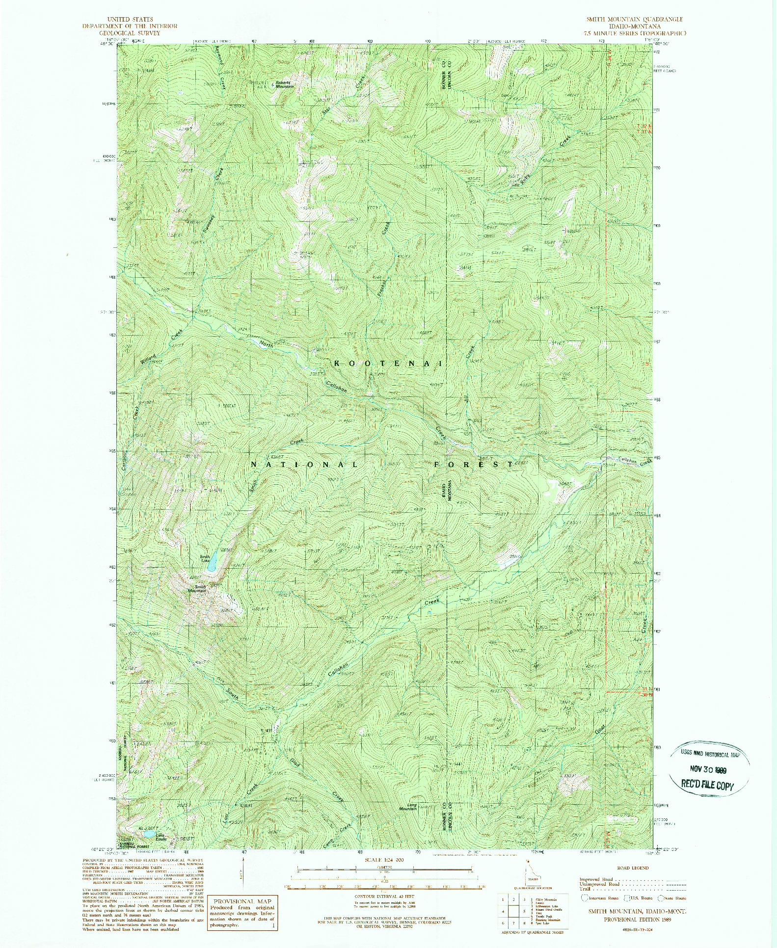 USGS 1:24000-SCALE QUADRANGLE FOR SMITH MOUNTAIN, ID 1989