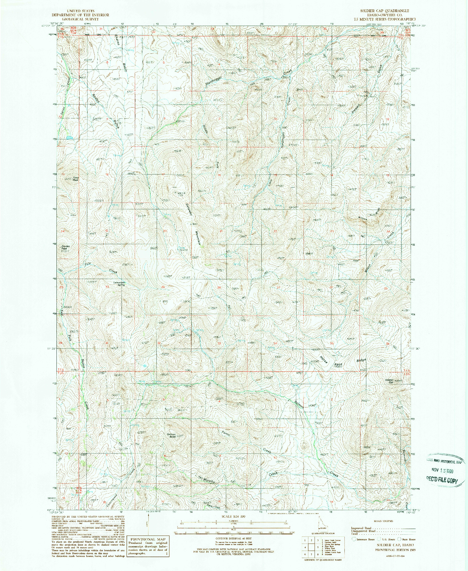 USGS 1:24000-SCALE QUADRANGLE FOR SOLDIER CAP, ID 1989