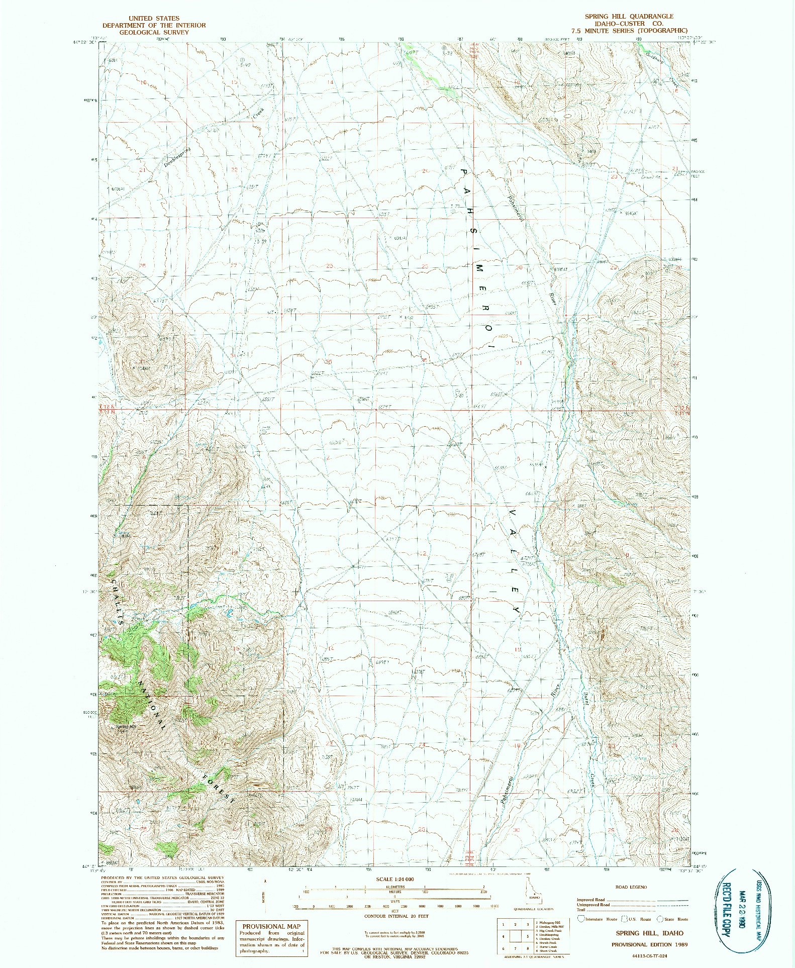 USGS 1:24000-SCALE QUADRANGLE FOR SPRING HILL, ID 1989