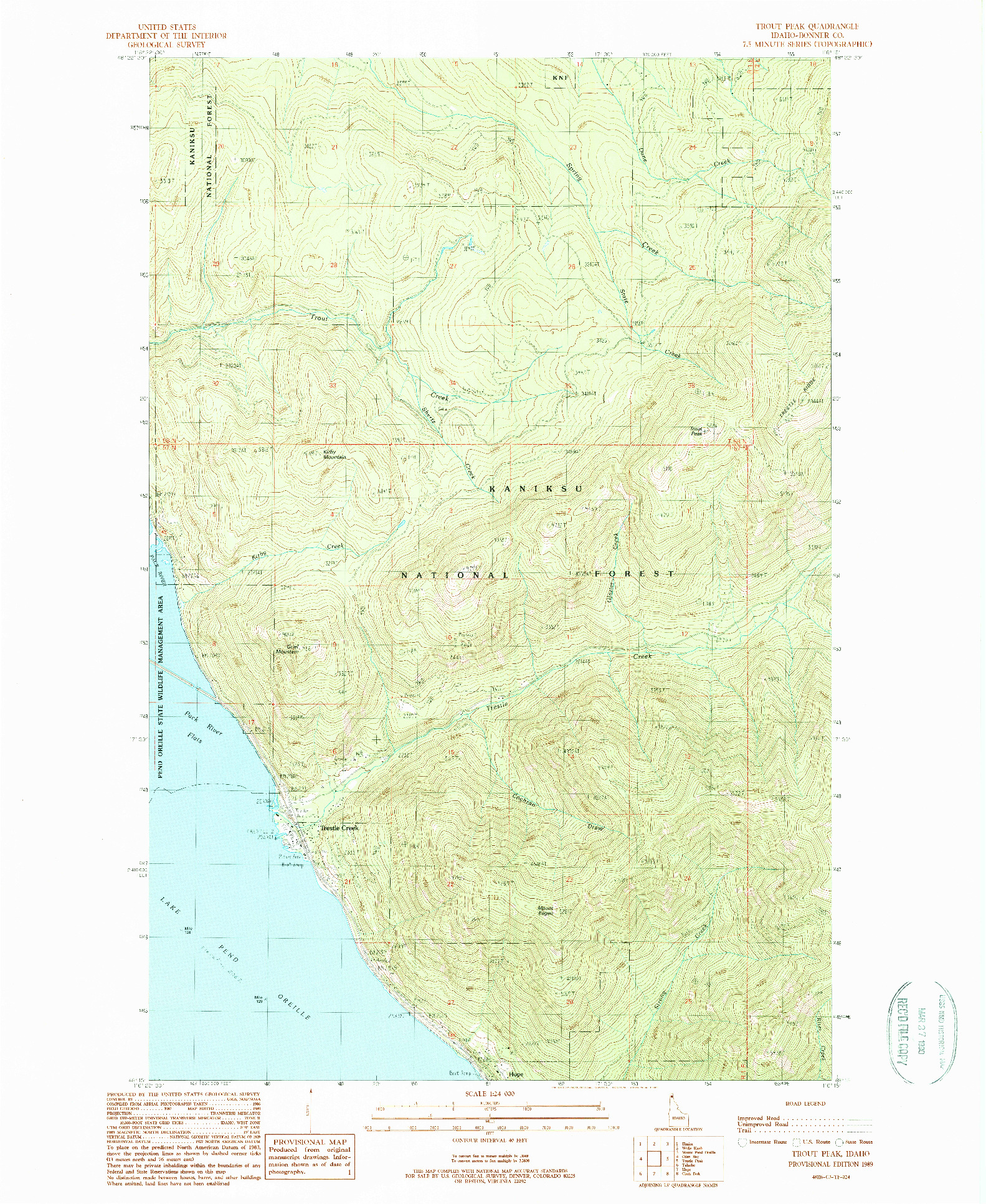 USGS 1:24000-SCALE QUADRANGLE FOR TROUT PEAK, ID 1989