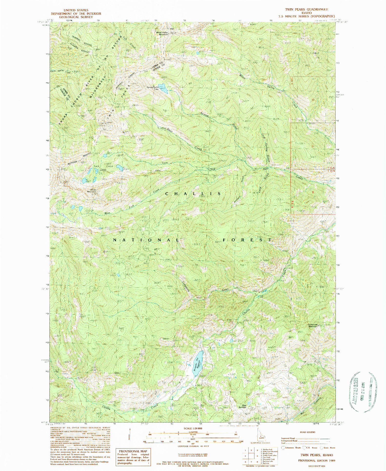 USGS 1:24000-SCALE QUADRANGLE FOR TWIN PEAKS, ID 1989