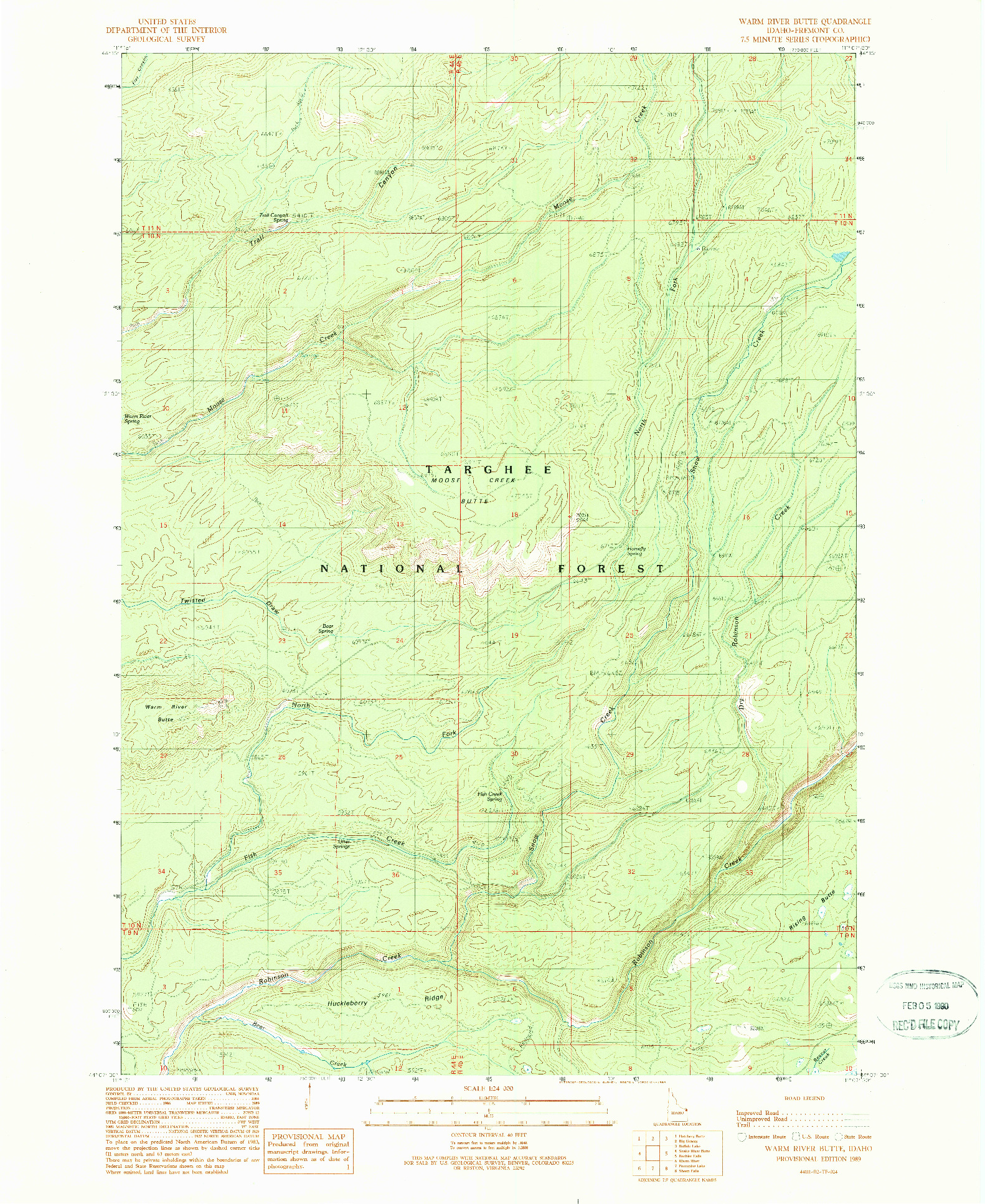 USGS 1:24000-SCALE QUADRANGLE FOR WARM RIVER BUTTE, ID 1989