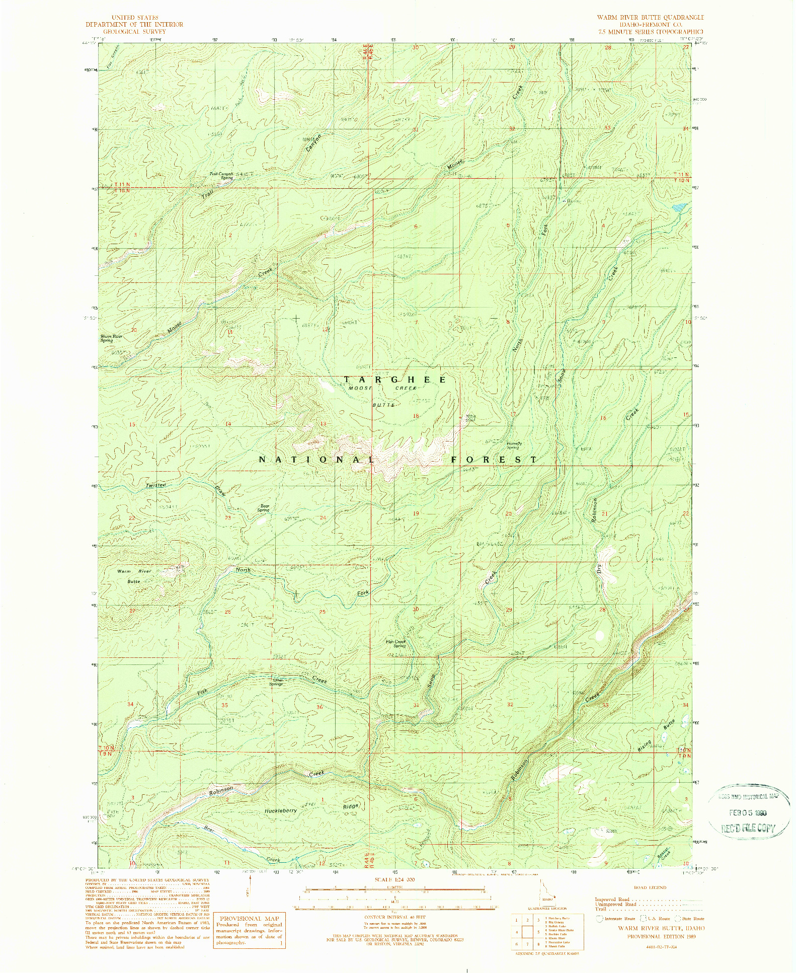 USGS 1:24000-SCALE QUADRANGLE FOR WARM RIVER BUTTE, ID 1989