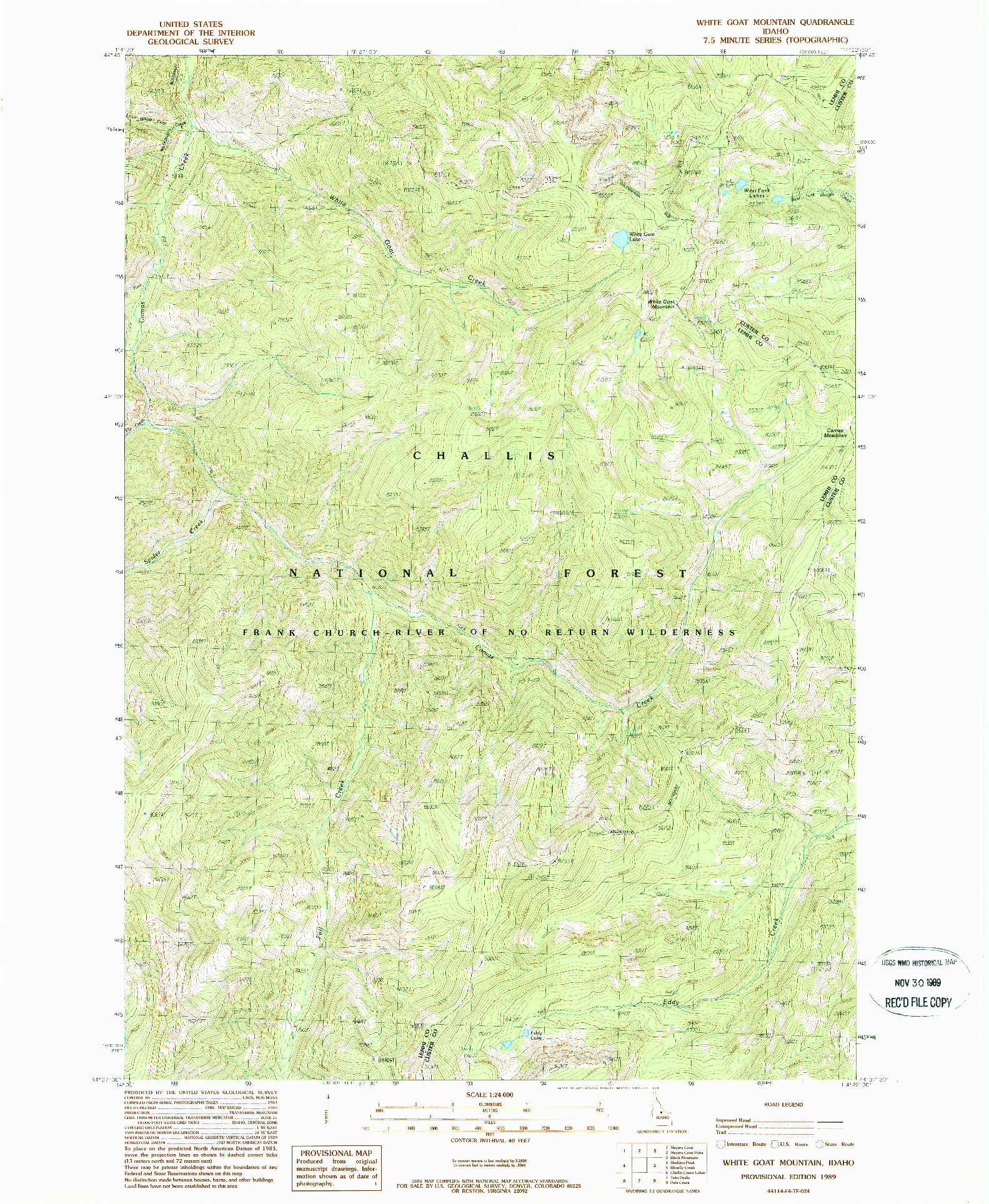 USGS 1:24000-SCALE QUADRANGLE FOR WHITE GOAT MOUNTAIN, ID 1989