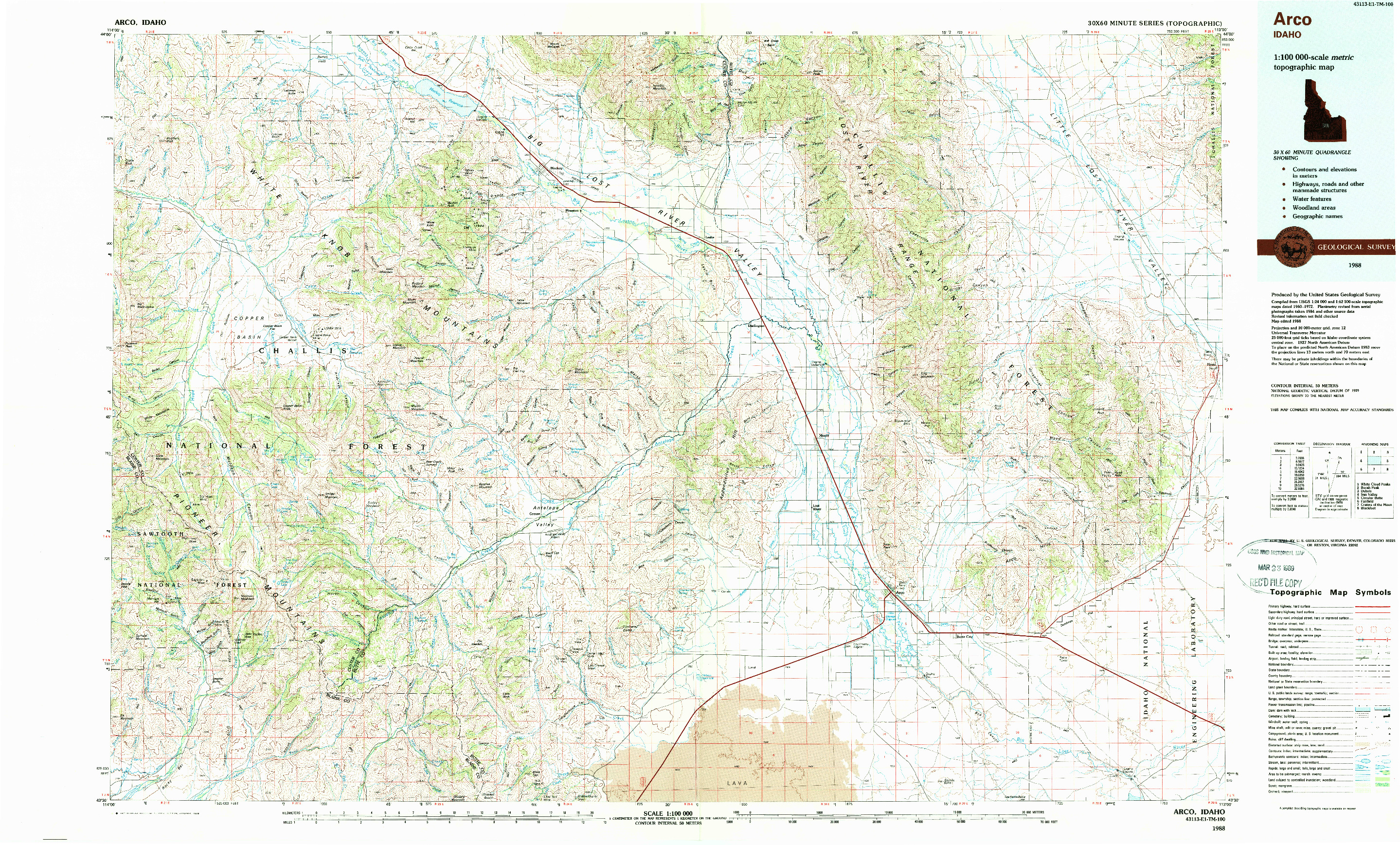 USGS 1:100000-SCALE QUADRANGLE FOR ARCO, ID 1988
