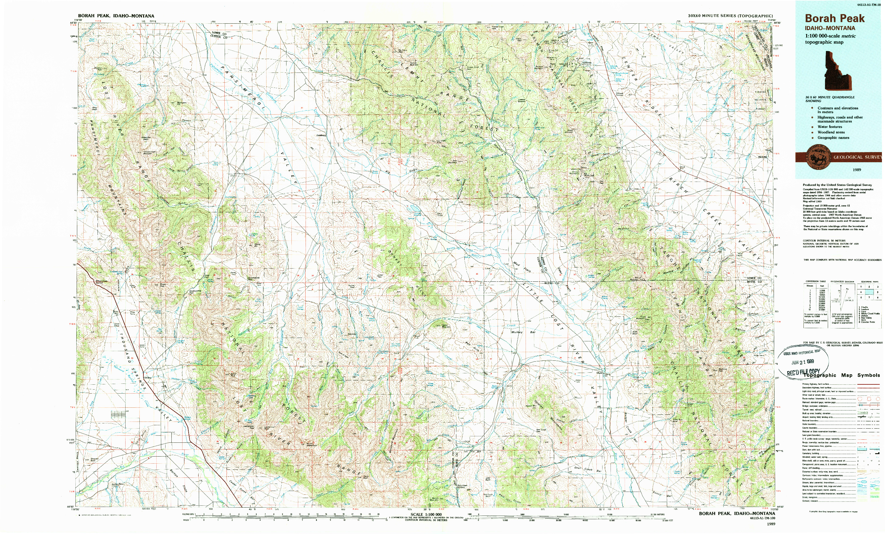 USGS 1:100000-SCALE QUADRANGLE FOR BORAH PEAK, ID 1989